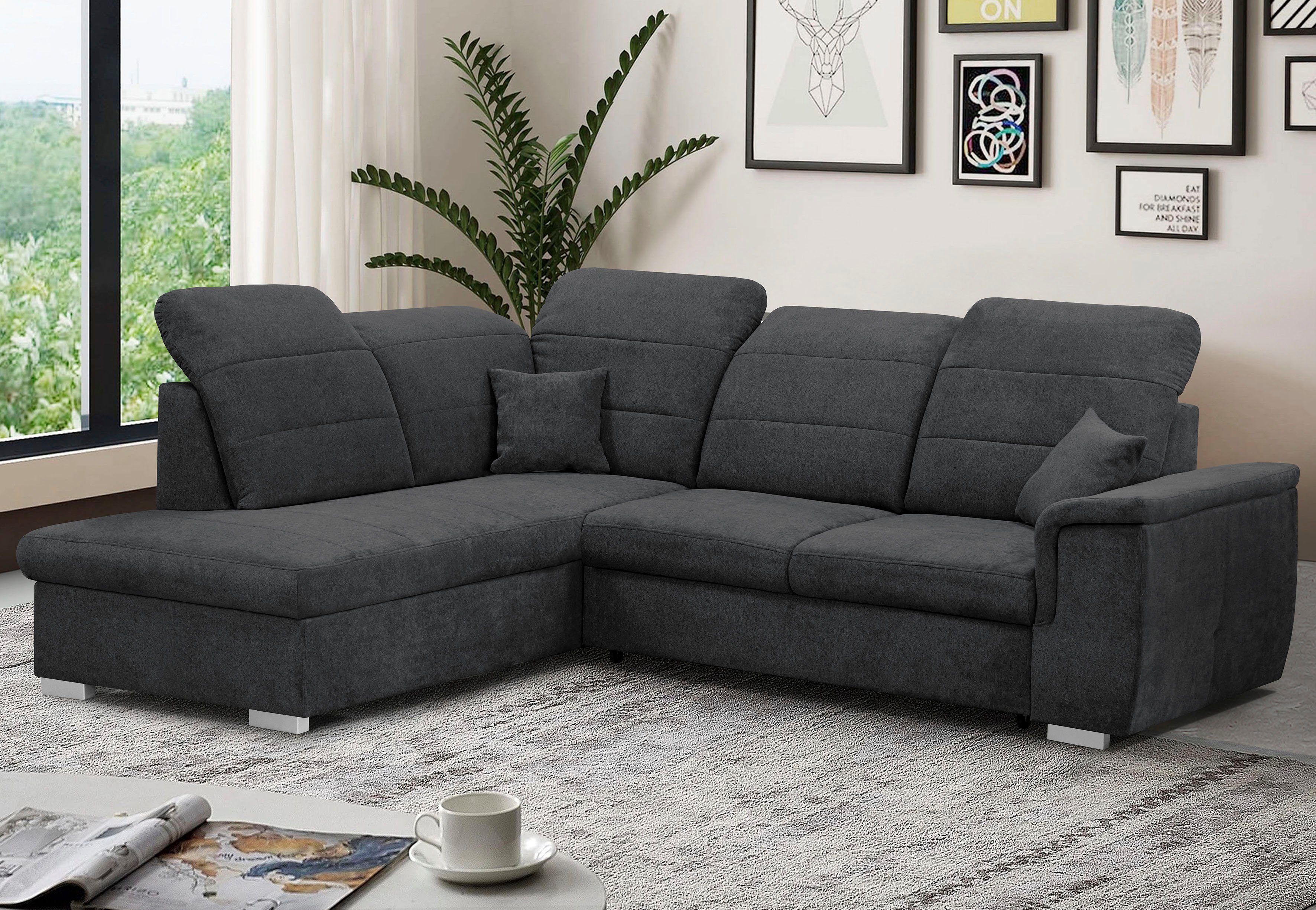 mokebo Ecksofa »Brindisi«, Sofa mit verstellbaren Kopfteilen, wahlweise  Schlaffunktion & Bettkasten online kaufen | OTTO