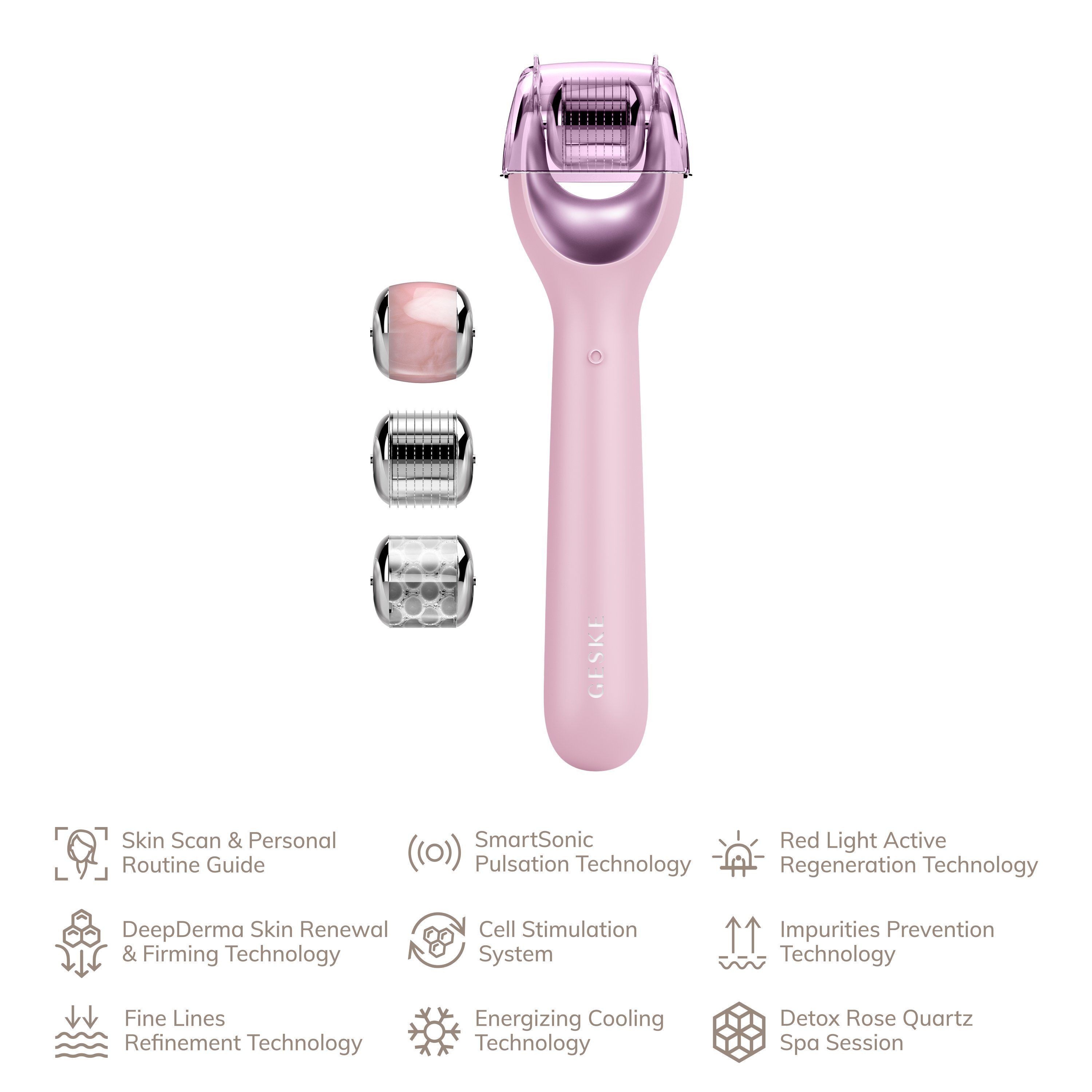 GESKE in (Gerät MicroNeedle Packung & Tech Pink kostenloser inkl. Hautpflegeroutine. Mit erhältst 2-tlg., 9 SmartAppGuided™ APP Face Device), deine GESKE USB-Ladekabel), personalisierte Du (SmartAppGuided App Gerät der 1, Micro-Needling Beauty Roller German