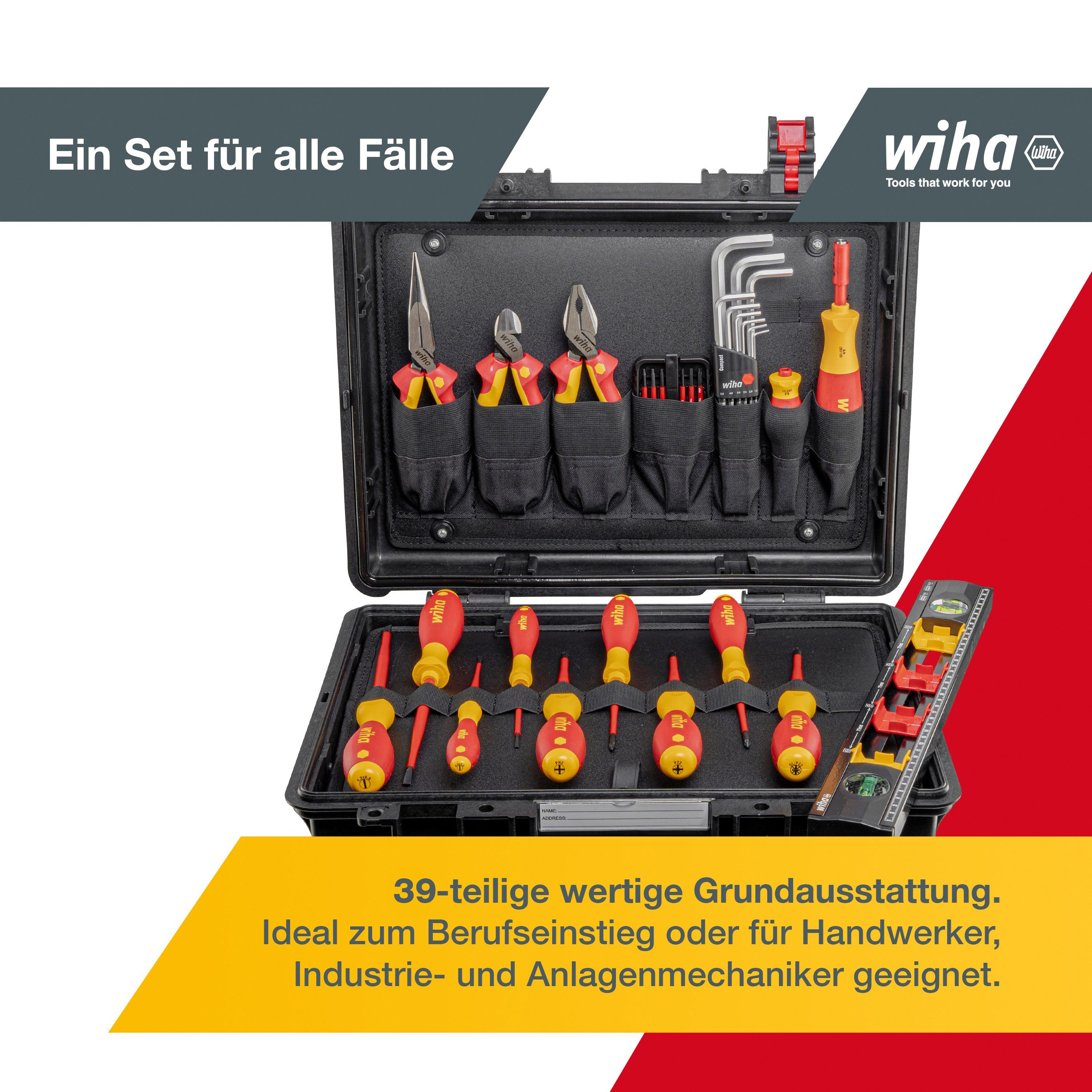 Wiha Werkzeugkoffer Basic Set L (45257) - 39 tlg., VDE-zertifiziert, Grundaustattung für Elektriker, robuste Aufbewahrung