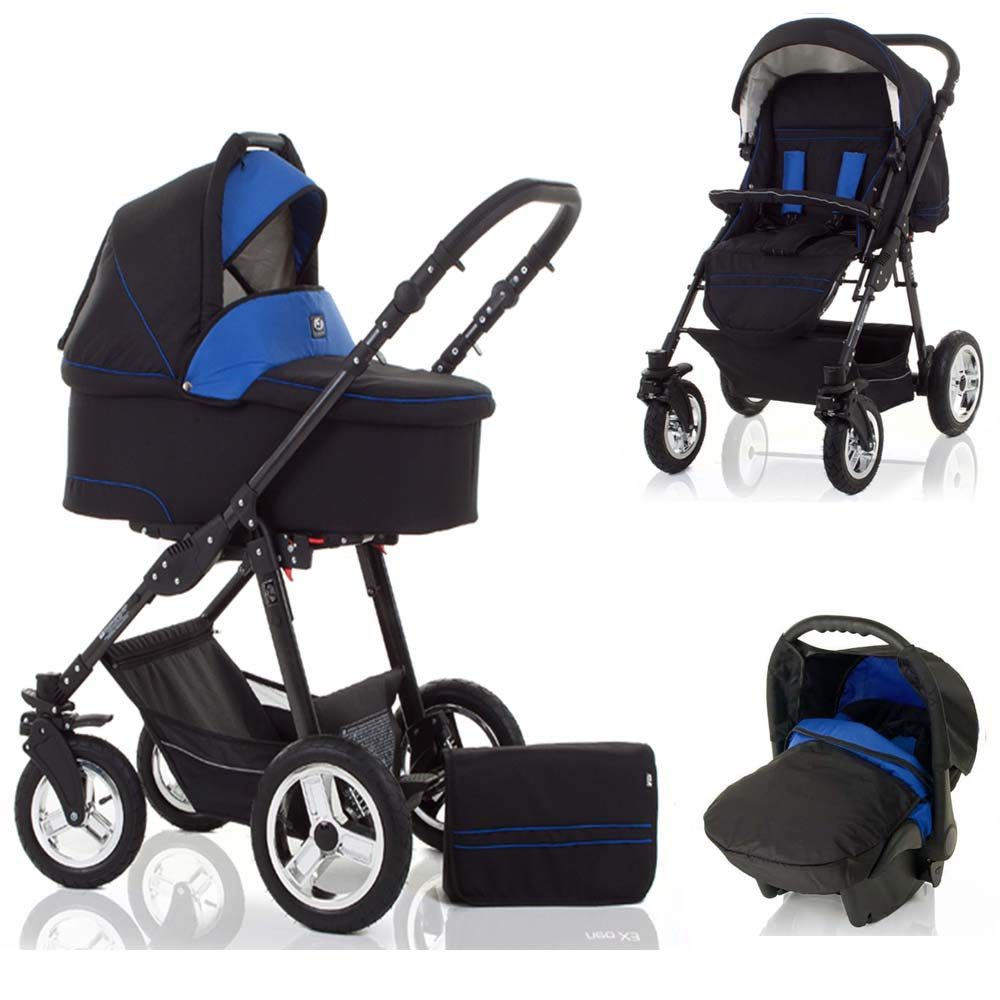 Kombi-Kinderwagen Leo 4 in 1 inkl. Sportsitz, Autositz und Zubehör in 20 Farben