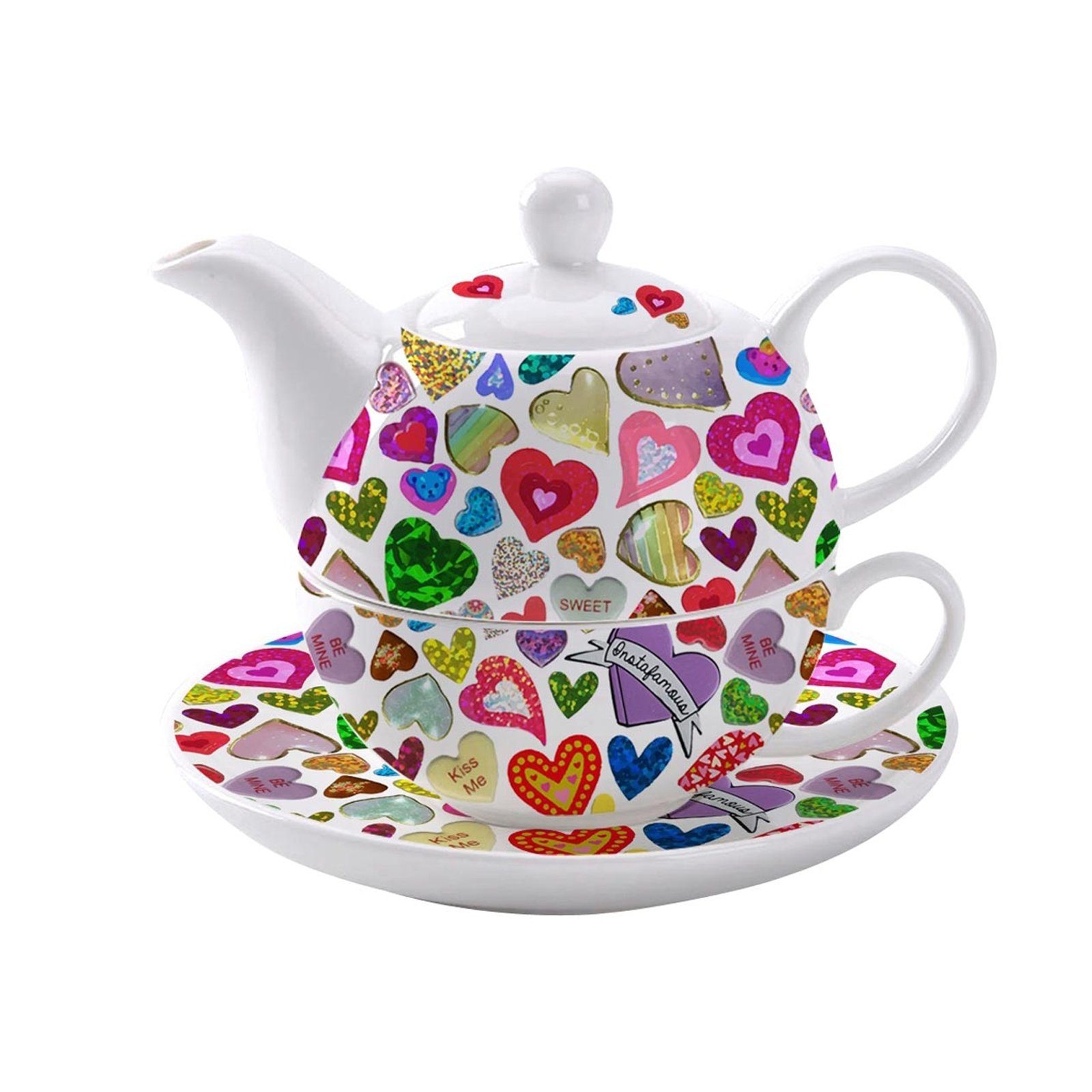 Jameson + Tailor Teekanne Tea for One Hearts, 0.3 l, (Stück, Stück), Set Teekanne Teetasse