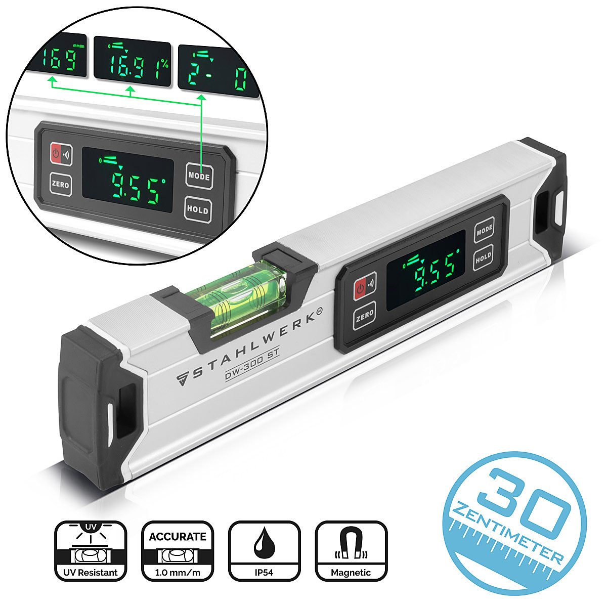 STAHLWERK Wasserwaage Digitale Wasserwaage DW-300 ST aus Aluminium, (Packung, 1 St., Einzelgerät), Digital
