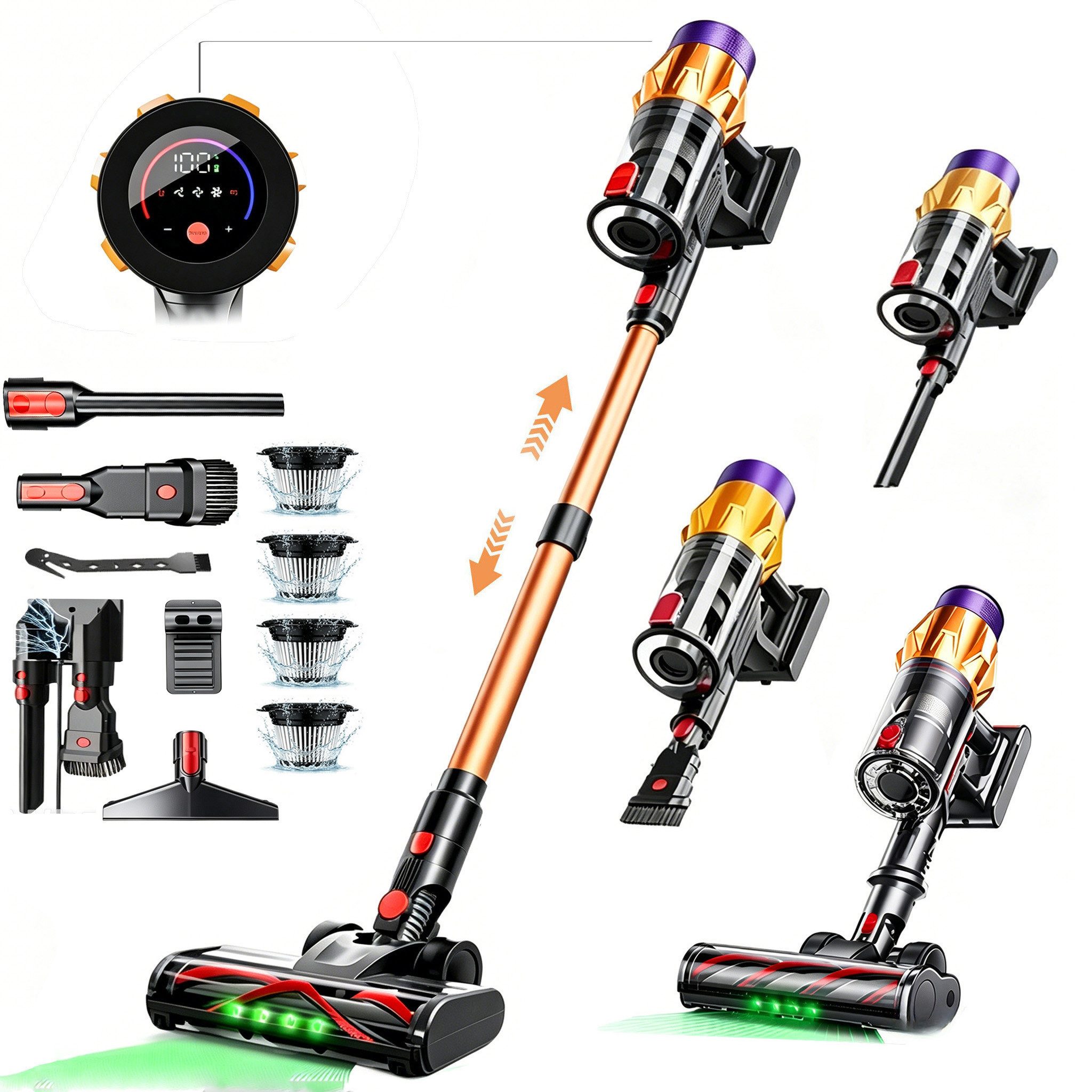 AKKEE Akku-Hand-und Stielstaubsauger Akkustaubsauger, 3 Saugstufen, 85000Pa/50 Min, 550 W, Kabellos, Integrierter BMS-Batterieschutzchip, Zyklon-Filtersystem