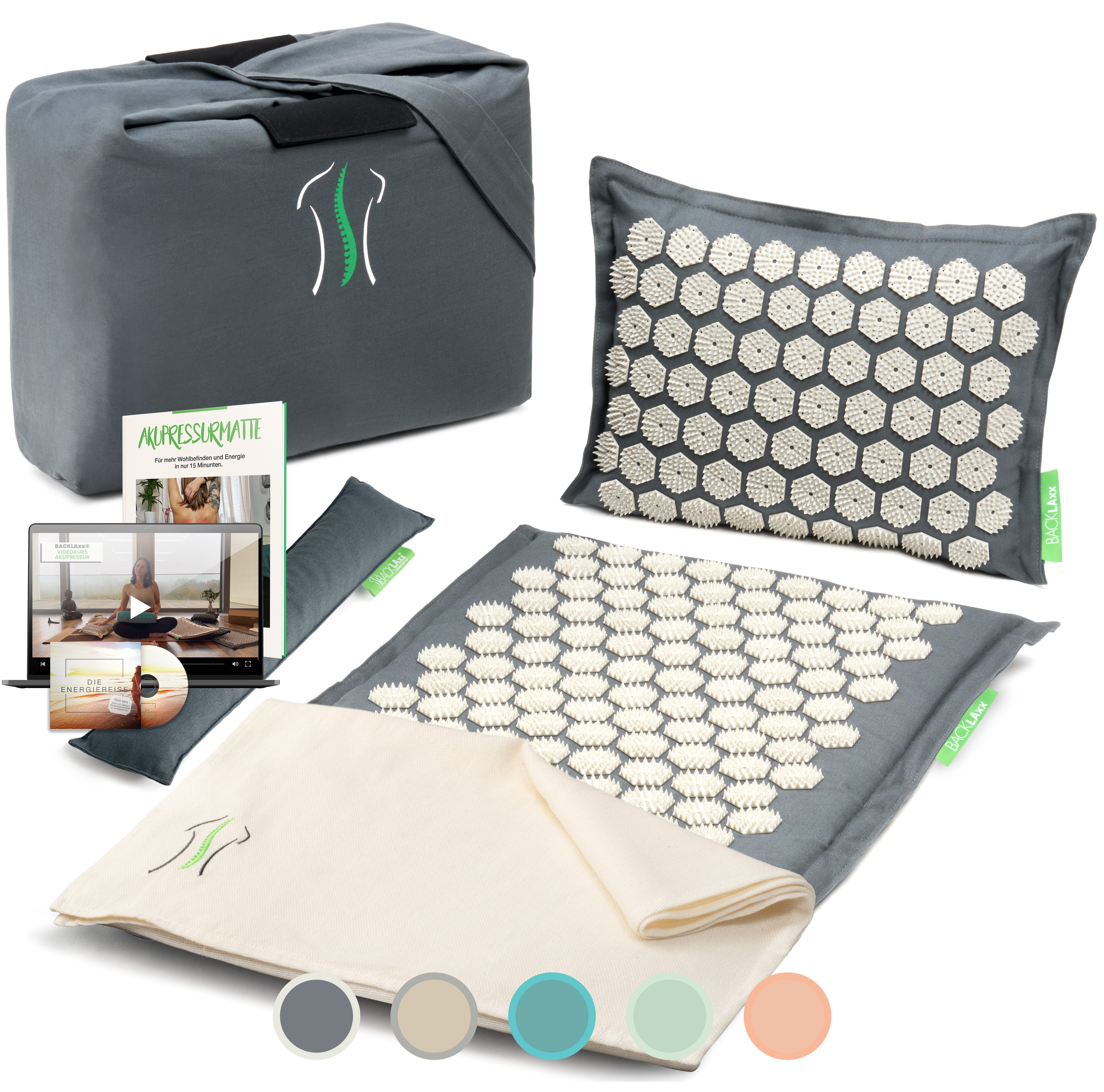 BACKLAxx® Akupressurmatte "Original" (Akupressurmatten Set, 4teilig + gratis-Download), Insgesamt 10.272 Spitzen