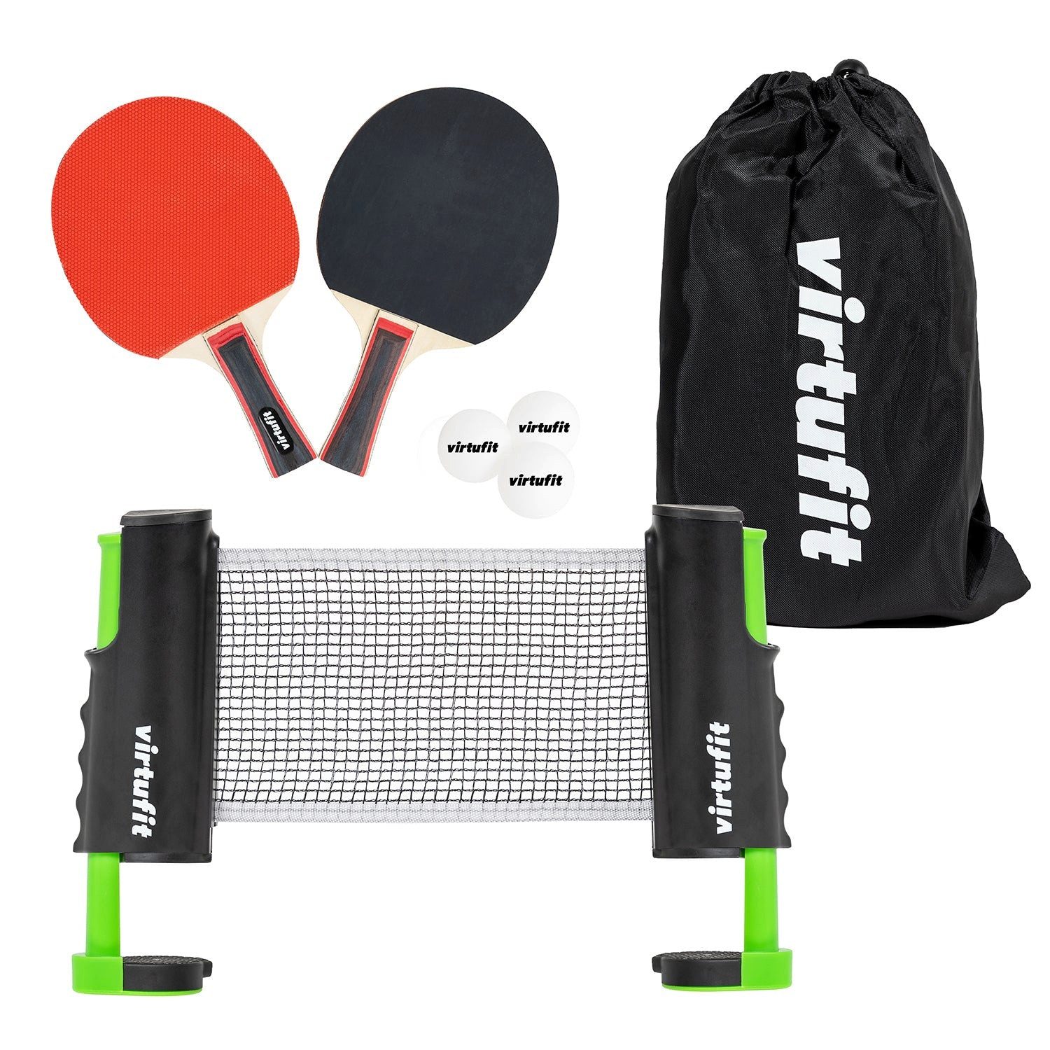 VirtuFit Tischtennisplatte VirtuFit Verstellbare Tischtennisnetz-Set mit 2 Schlägern und 3 Bällen