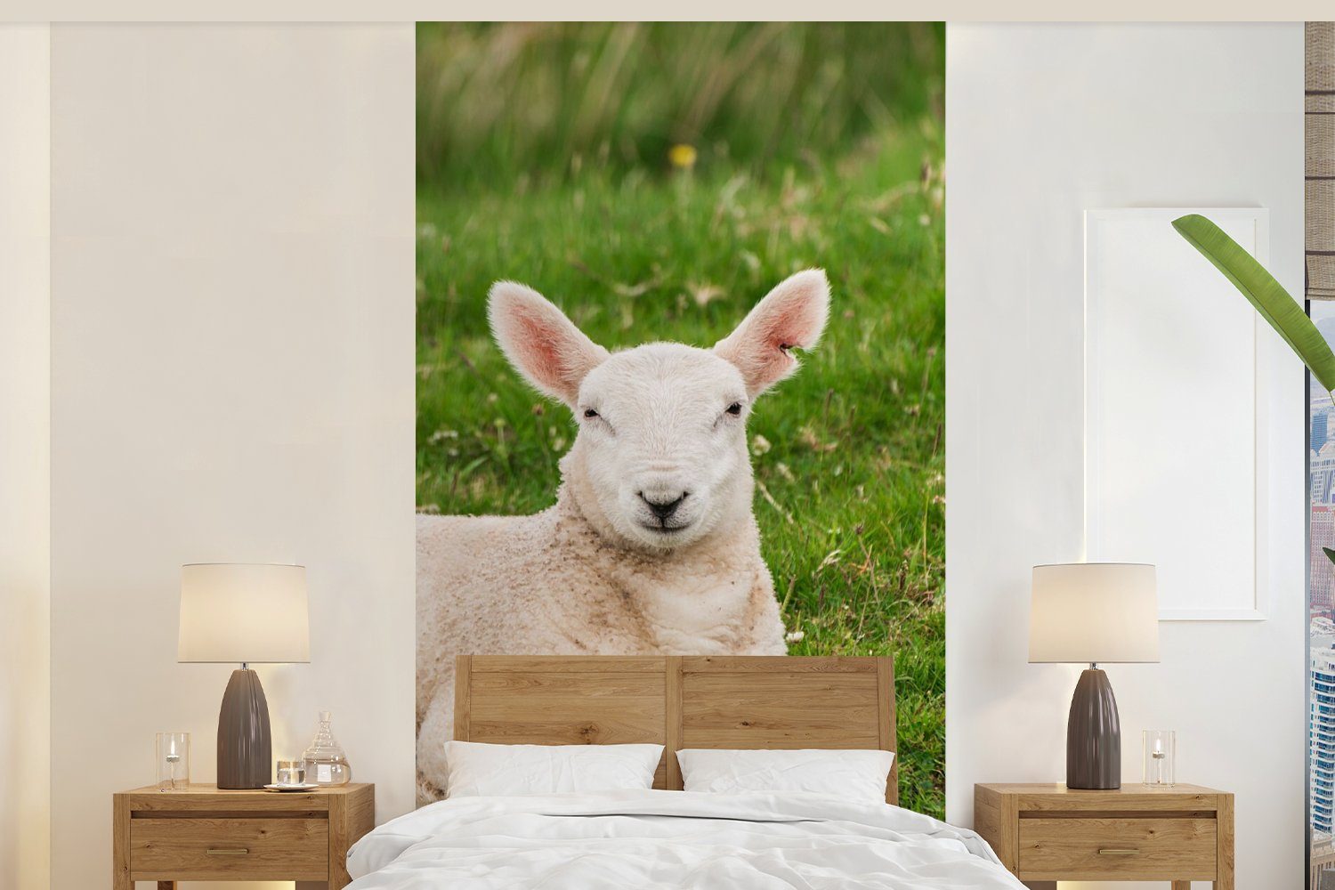 MuchoWow Fototapete Schafe - Tiere - Lamm, Matt, bedruckt, (2 St), Vliestapete für Wohnzimmer Schlafzimmer Küche, Fototapete