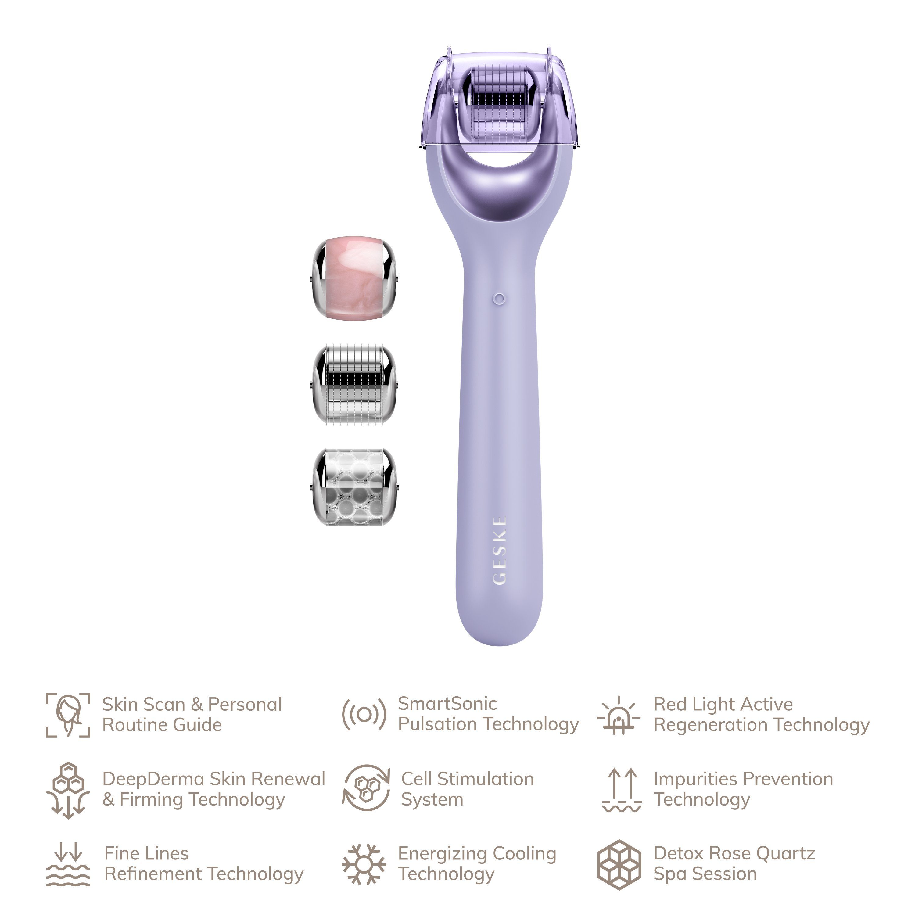 GESKE German Beauty Roller & (SmartAppGuided der in Device), Mit Purple 2-tlg., (Gerät SmartAppGuided™ Micro-Needling kostenloser Du 1, USB-Ladekabel), deine Packung 9 Gerät personalisierte MicroNeedle inkl. Tech Hautpflegeroutine. Face APP erhältst GESKE App