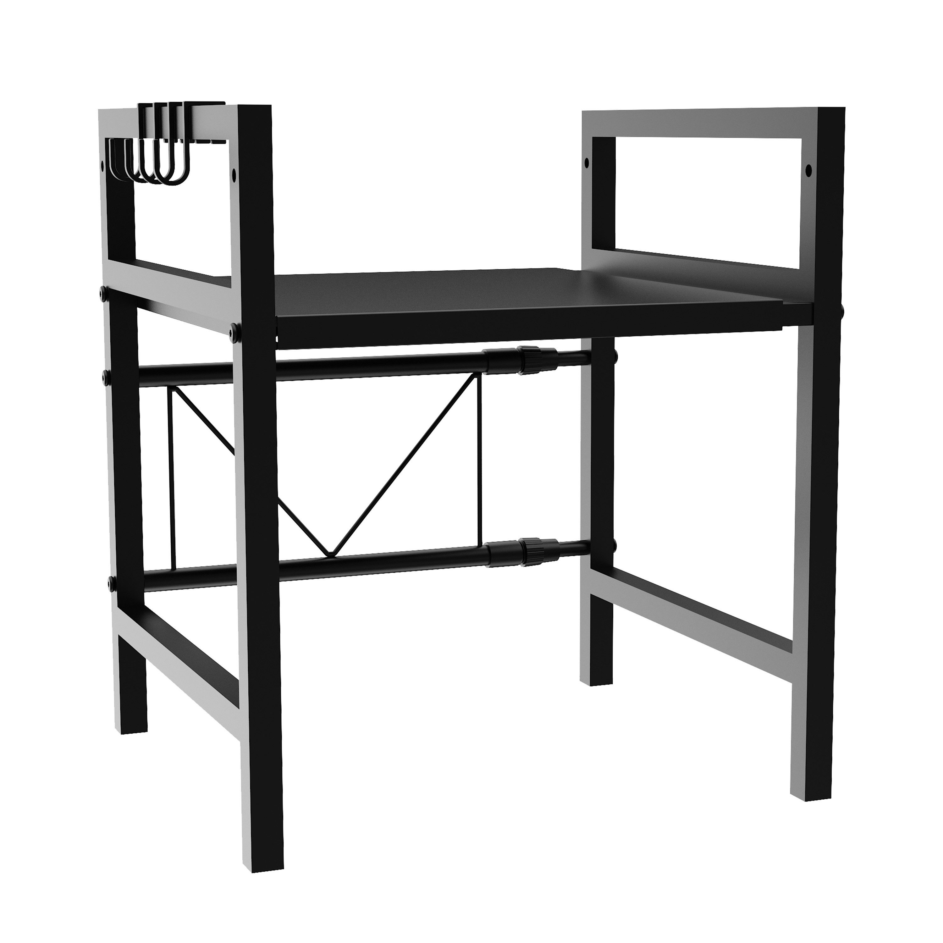 Ribelli Küchenregal Erweiterbares Mikrowellenregal 2 Stufig Küchenregal Stehend Stahl, Mikrowellen Regal mit 4 Haken