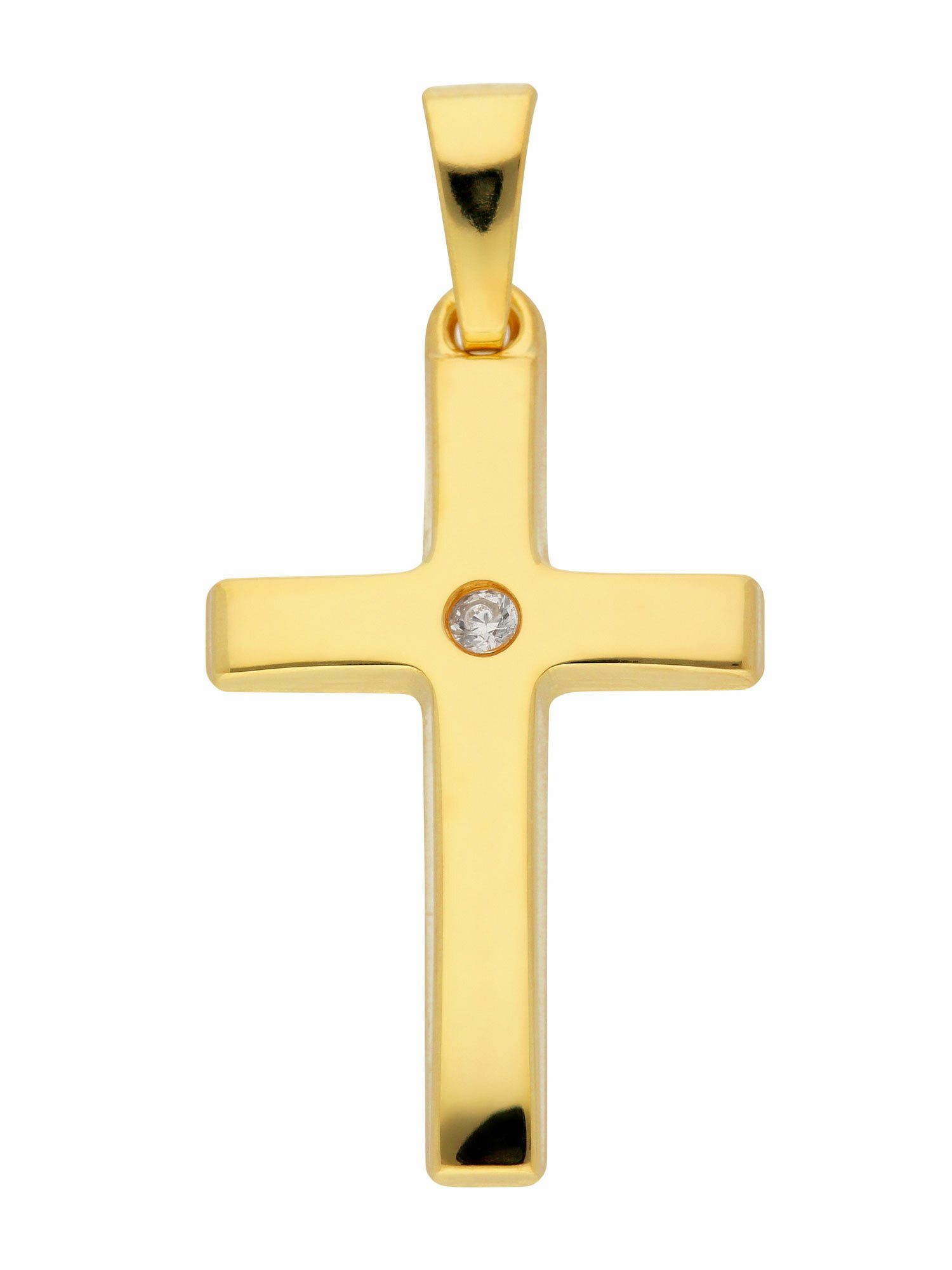 Adelia´s Kettenanhänger 333 Gold Kreuz Anhänger mit Zirkonia, mit Zirkonia  Goldschmuck für Damen & Herren, Maße - Breite 12,7 mm - Höhe 19,3 mm