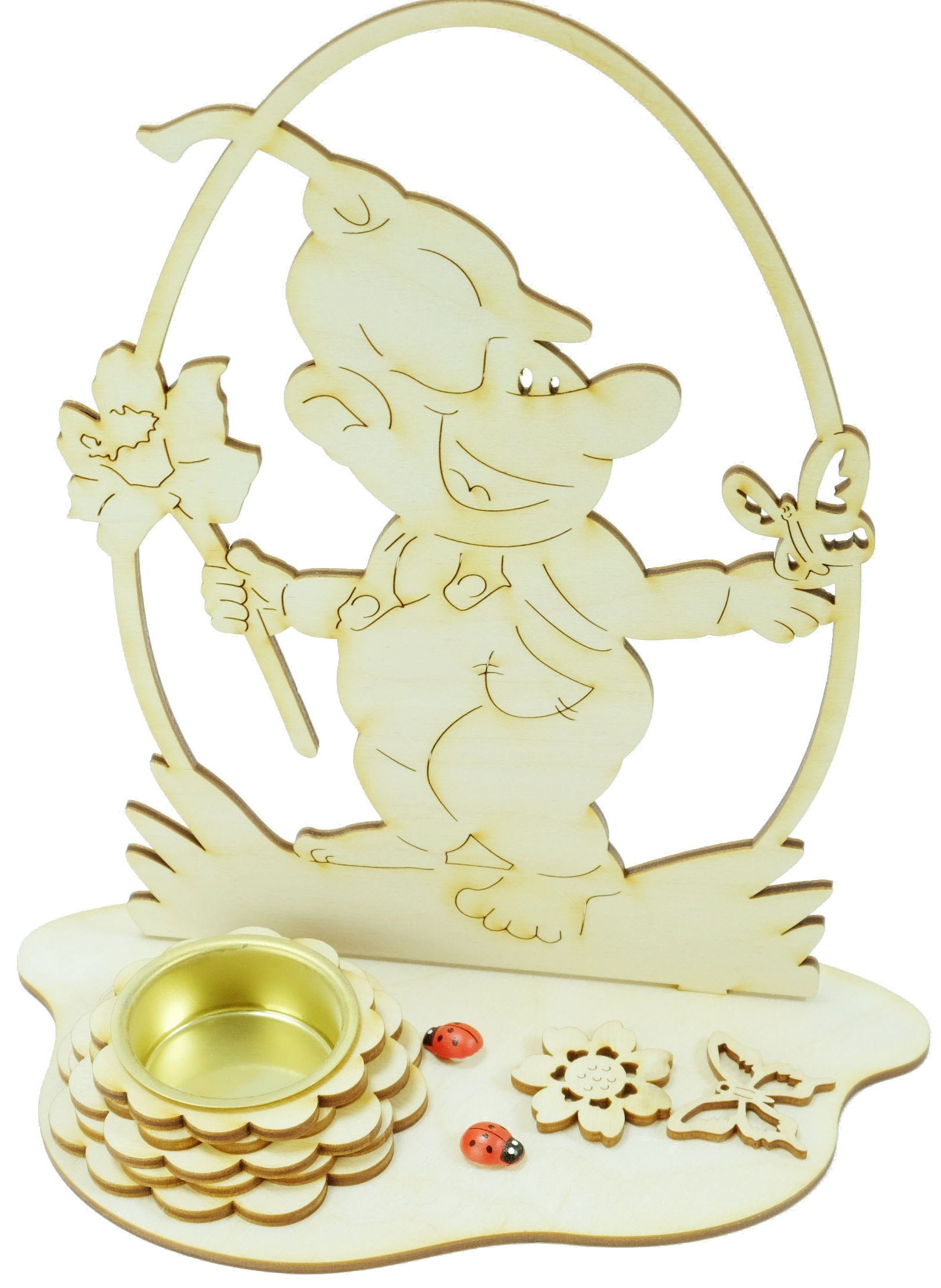 DeColibri Kreativset Bastelset Basteln Kinder Erwachsene Holz Osterdeko "Blumenzwerg", (Bastelset), Made in Germany, aus Holz, bemalbar