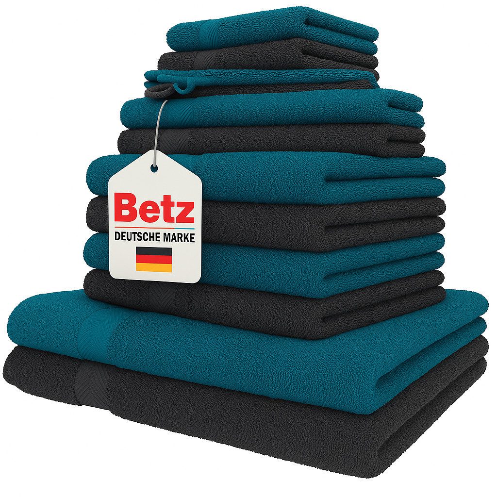 Betz Handtuch Set 12-tlg. Handtuch-Set PALERMO Farbe petrol und anthrazit, 100% Baumwolle (12-St)