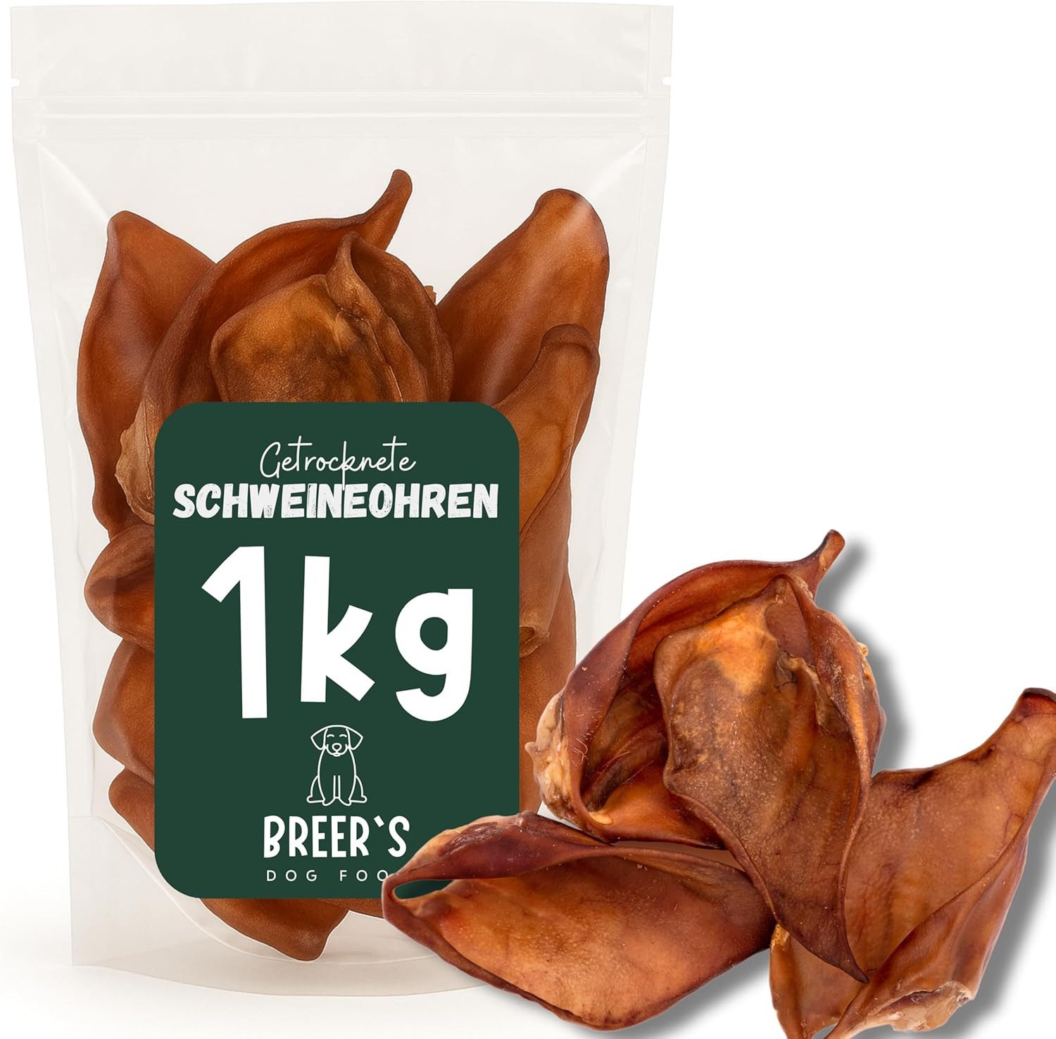 Breers Pet Food Schweineohren getrocknet 1 kg Kausnack Hundeleckerlie, Leckerli für: Hunde, Harter Kauartikel, Leckerli getreidefrei, Hundesnack zuckerfrei