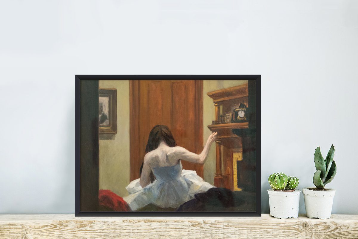 New Rahmen, (1 Kunstdruck, Yorker MuchoWow Schwarzem Innenraum - Bilderrahmen Edward Hopper, Poster mit Gerahmtes Poster, St),