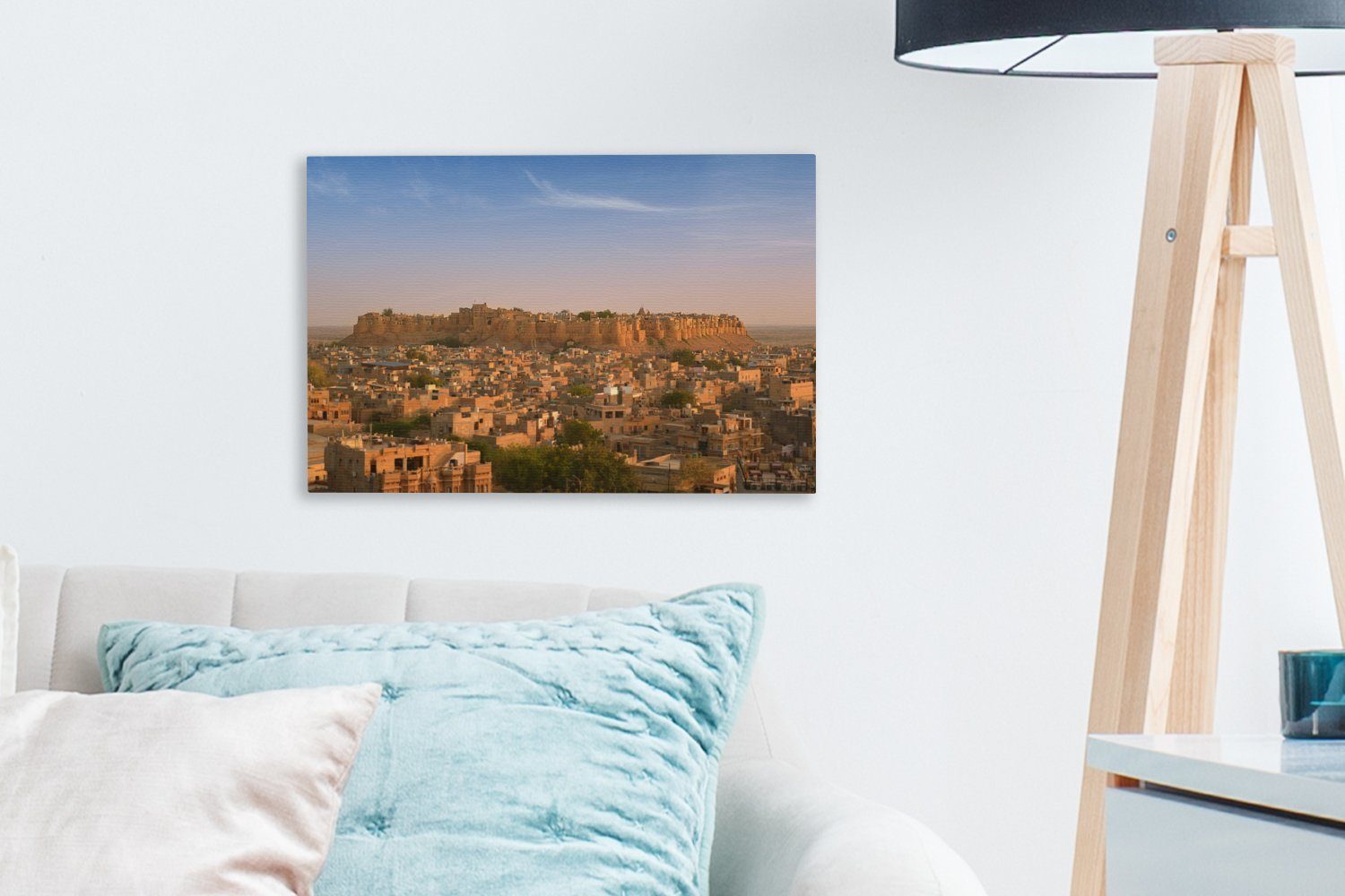 OneMillionCanvasses® Leinwandbild Blick Aufhängefertig, Indien, cm auf 30x20 Wanddeko, Wandbild das St), in Fort Jaisalmar (1 Goldene Leinwandbilder, und