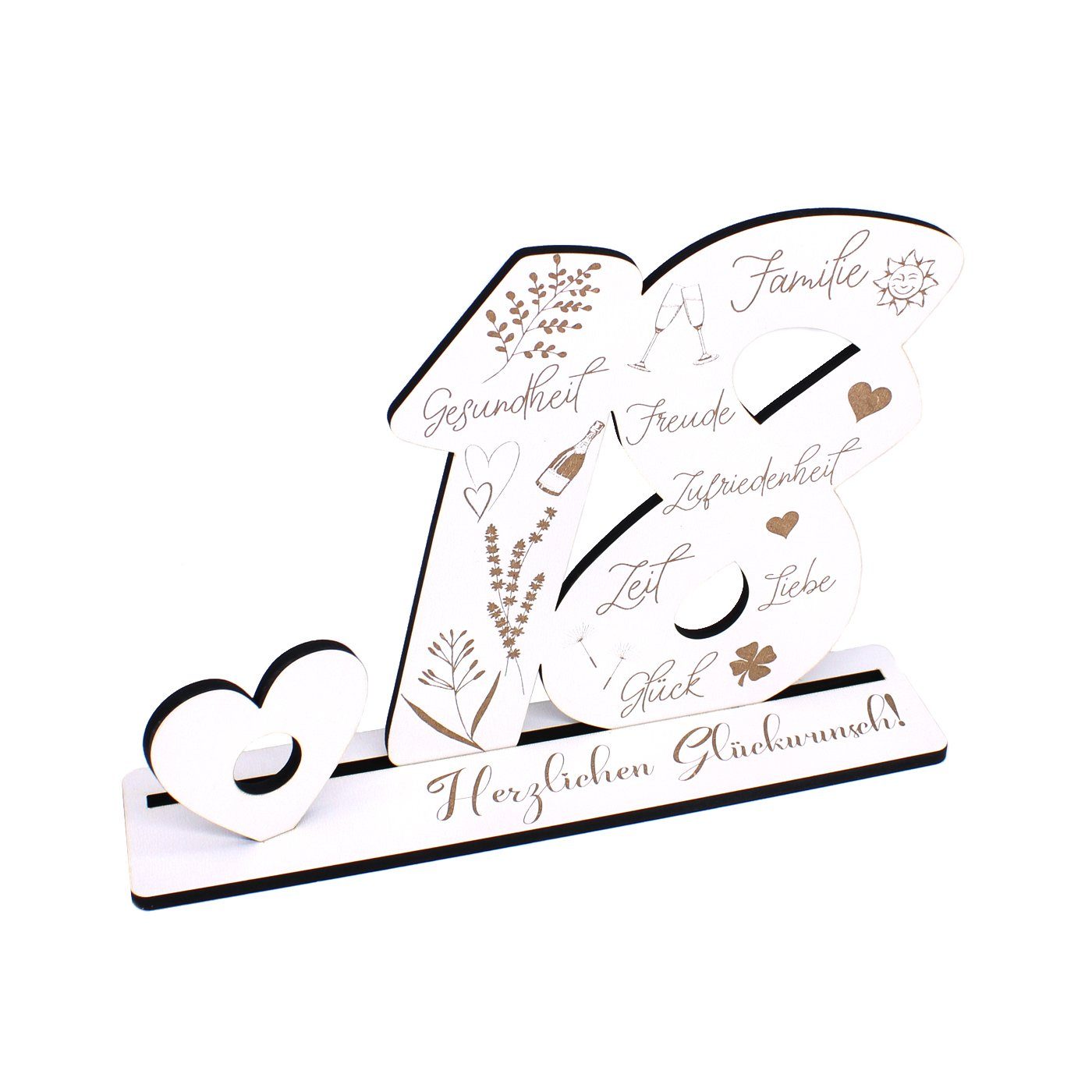 Dekolando Deko-Buchstaben Aufsteller 18 Jahre Geburtstag Herzlichen Glückwunsch Geldgeschenk (weiß, 3tlg), 17 x 24 cm