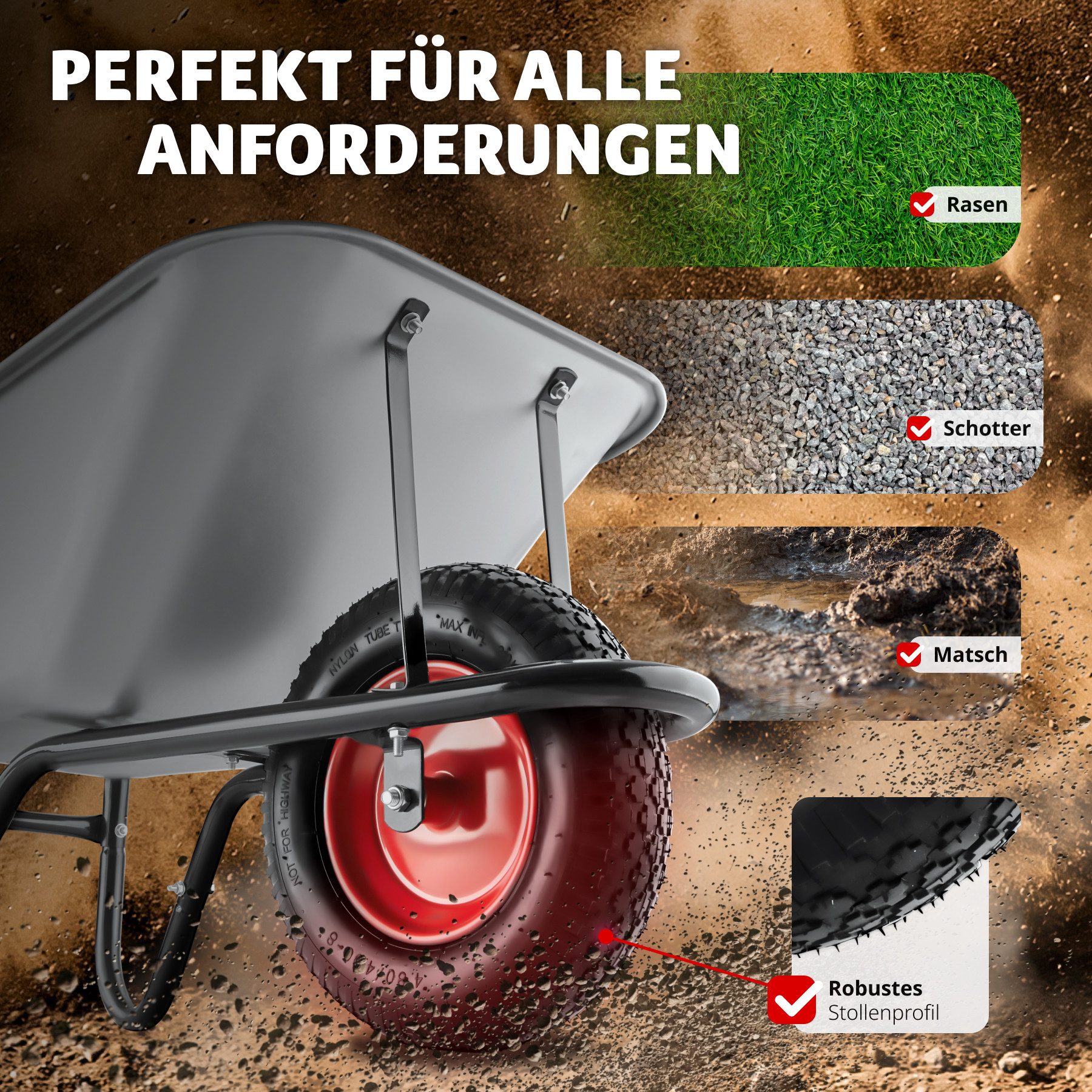 tectake Schubkarre Transportkarre Oskar, aus verzinktem Stahl