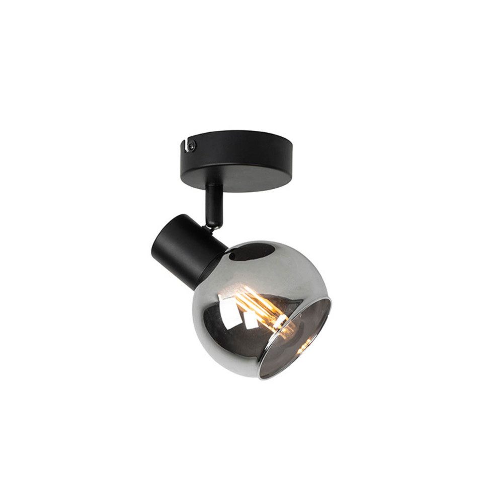 Qazqa LED Aufbaustrahler Vidro, Dimmbar, LED wechselbar, Extra-Warmweiß, QAZQA Aufbauspot, e14, Schwarz, Glas, Art Deco