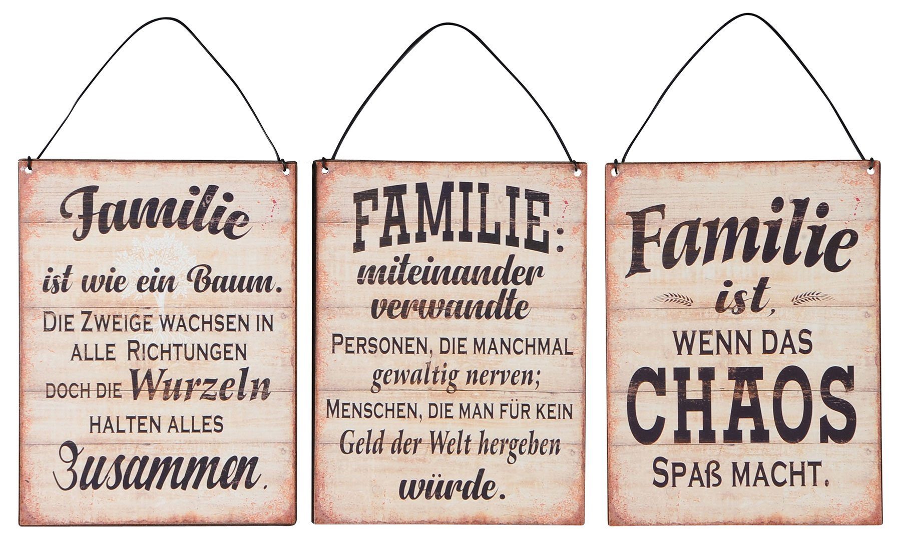 Levandeo® Wandbild, 3er Set Blechschilder H20cm Familie Sprüche Braun Schwarz Wandbild