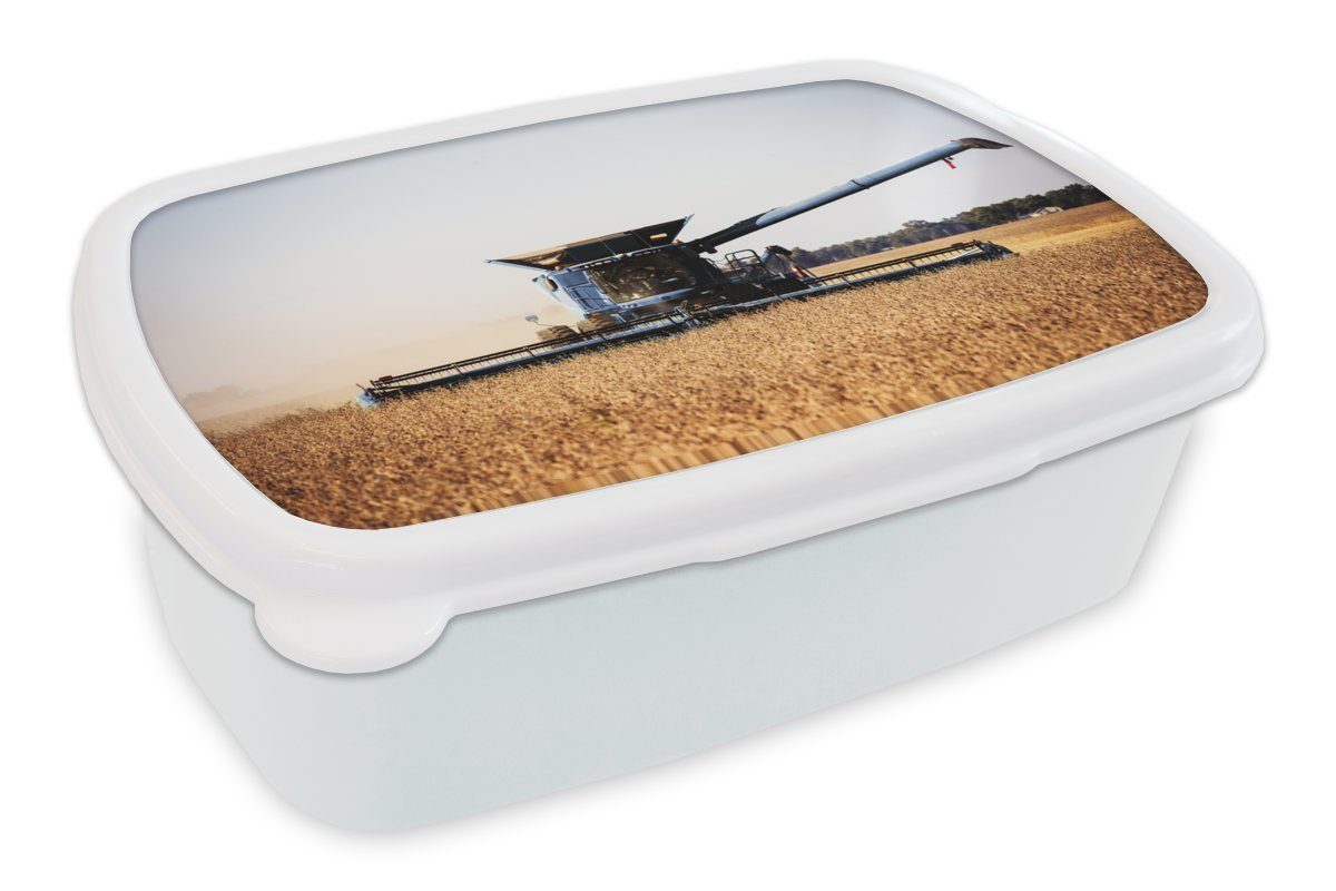 MuchoWow Lunchbox Traktor - und Jungs - weiß für für Mädchen Brotbox und Mähdrescher, Kunststoff, Bauernhof Brotdose, (2-tlg), Kinder Erwachsene