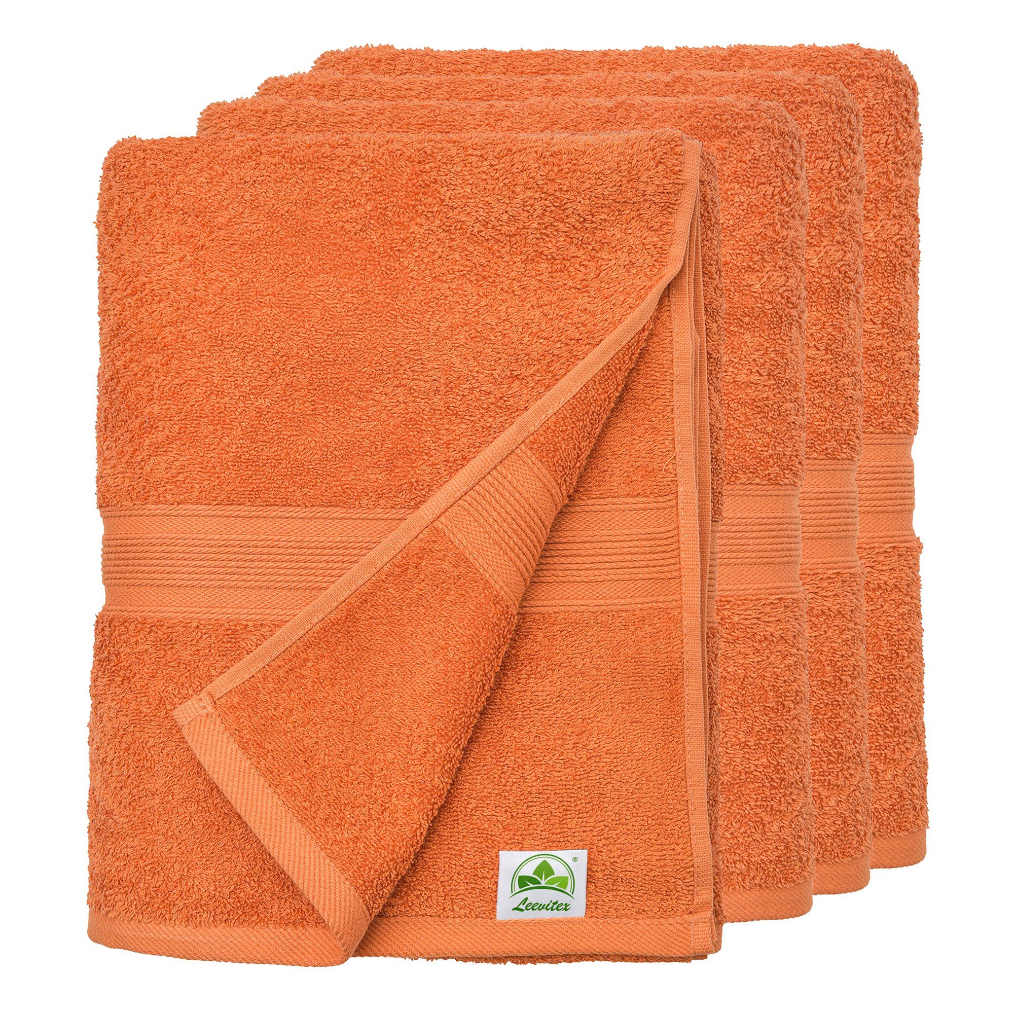 leevitex® Handtuch Frottee 4er Set, 50 x 100 cm, hochwertig verarbeitet & fusselfrei Terrakotta / Dunkelorange