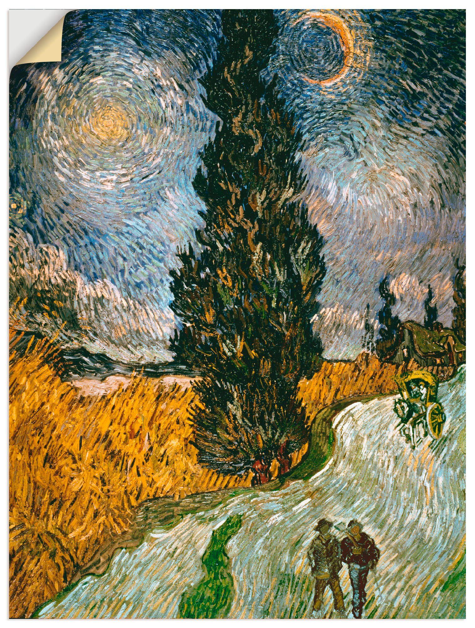 Artland Wandbild Zypresse gegen den Sternenhimmel, Bäume (1 St), als Leinwandbild, Wandaufkleber oder Poster in versch. Größen