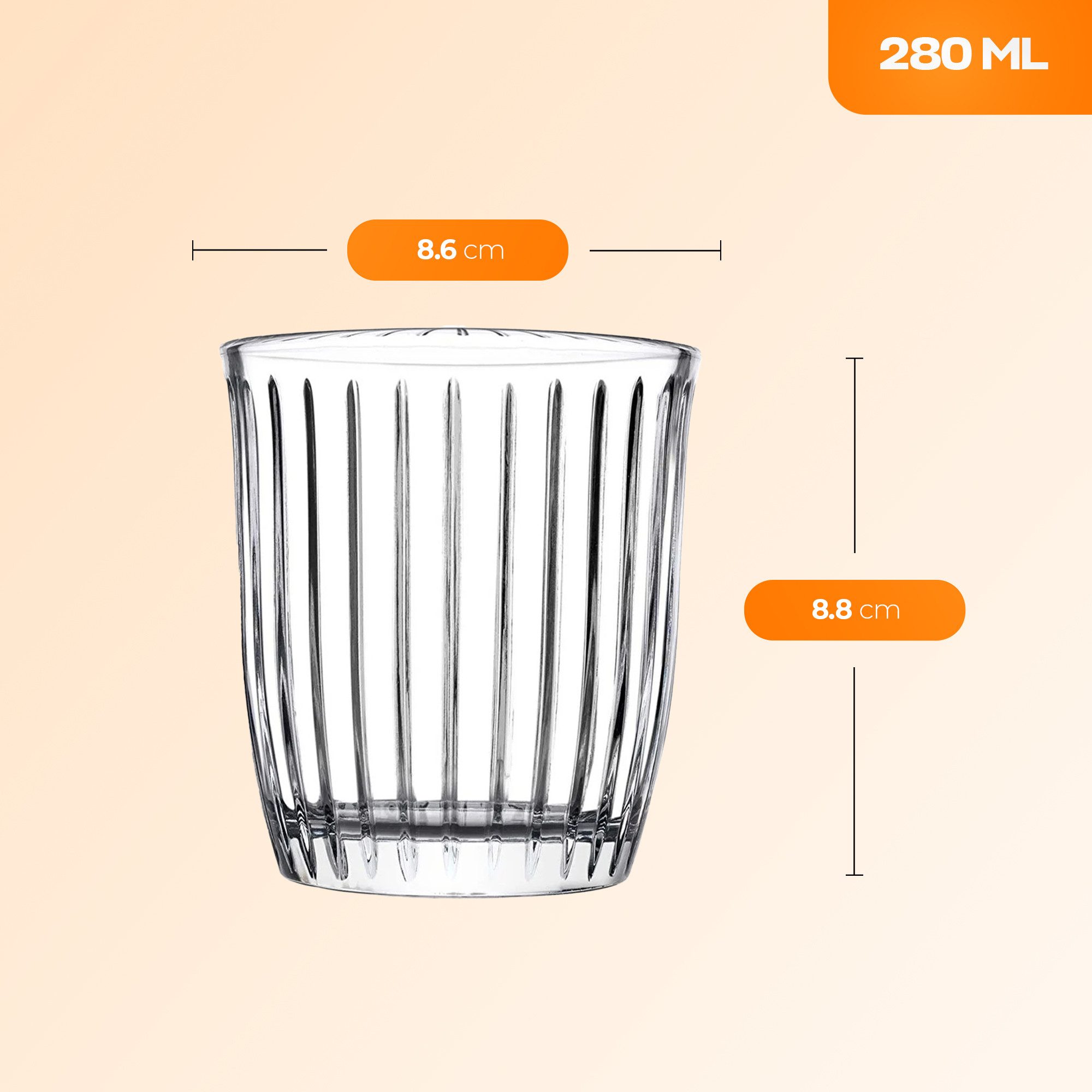 Pasabahce Whiskyglas Joy Whiskyglas, 280 ml, 4er SET, 4-tlg., Glas, Gerilltes Whiskyglas mit 280 ml Volumen