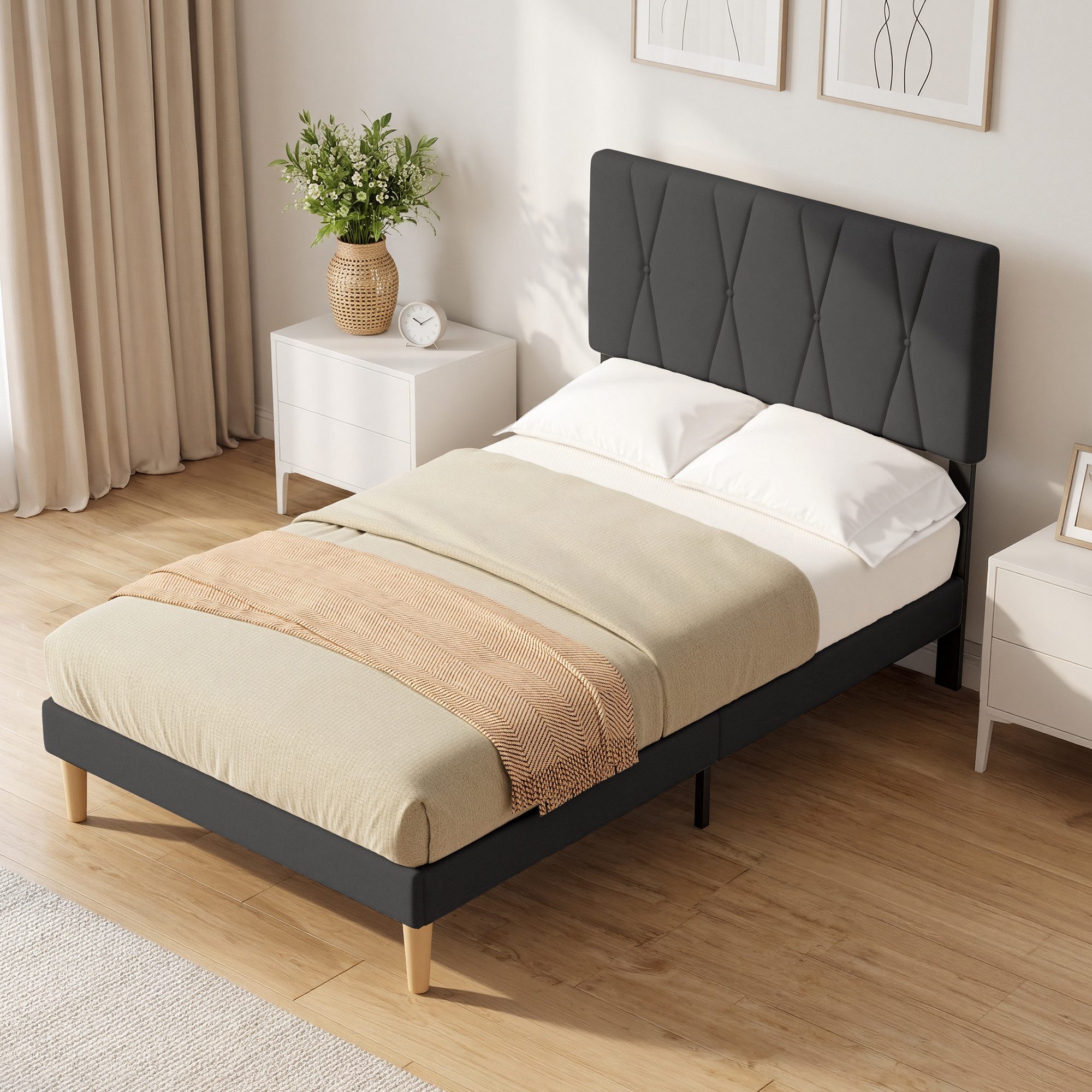 Bealife Bettgestell mit Kopfteil und Lattenrost (Doppelbett, Einzelbett,2 Modelle (120x200, 140x200cm)
