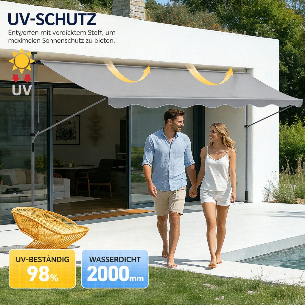 Ferghana Klemmmarkise Klemmmarkise Ohne Bohren, Balkonmarkise Höhenverstellbar (Sonnenschutz Wasserdicht UV-beständig, Sonnenmarkise für Terrasse Balkon Garten) Sichtschutz Markise