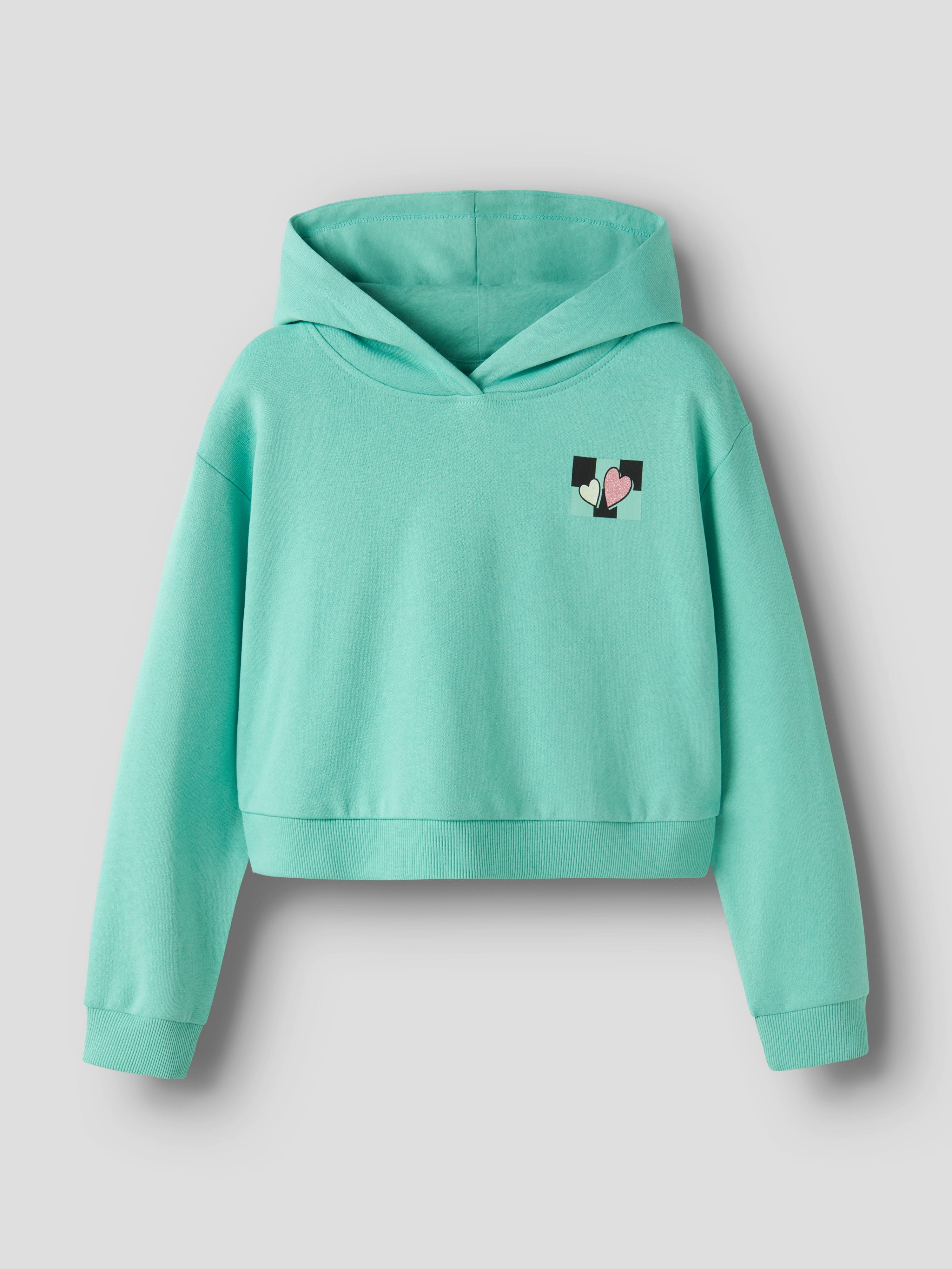 Name It Kapuzensweatshirt NKFTARA LS CROP RLX SWE WH BRU PS NOOS mit kleinem Brust- und großem Rückendruck