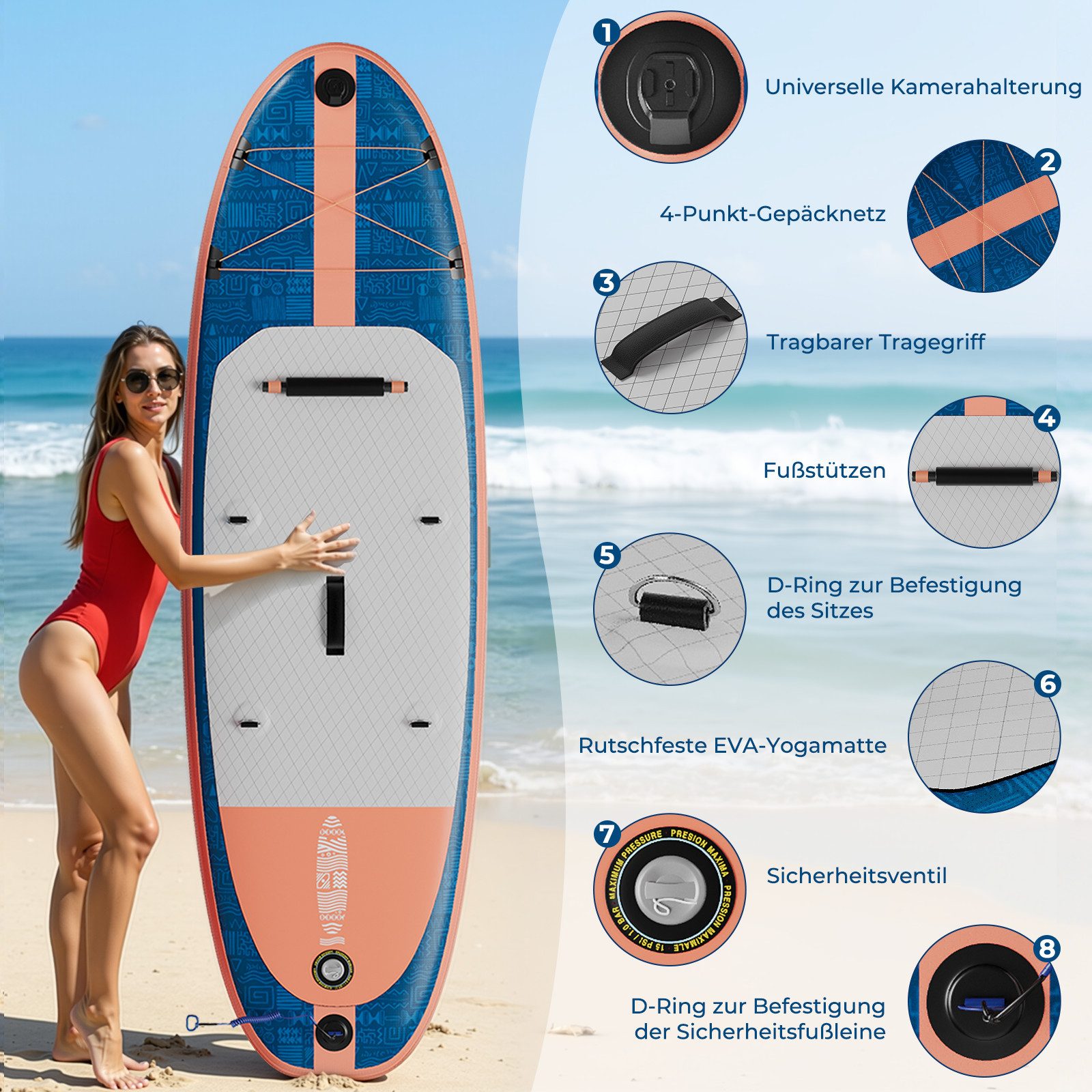 GUNJI Inflatable SUP-Board Stand-up Paddleboard 320*80*15 cm mit Paddel und Pumpe, (2-in-1 aufblasbares Stand Up Paddle Board Set, aufblasbare Stand Up Paddle B – Bild 3 von 5