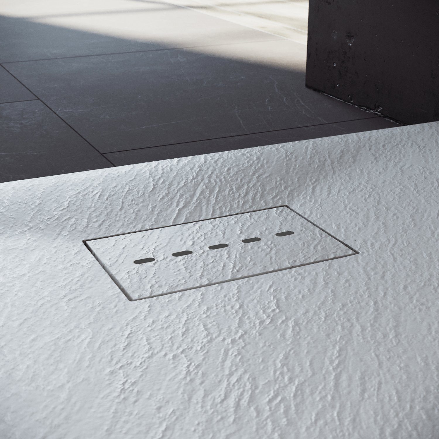 SONNI Duschwanne Schieferoptik, SMC, Duschtasse, Weiß, mit Siphon,100-160cm, Antirutsch,Flach, inkl. ABlaufgarnitur, Rechteckig, Inklusive Siphon.