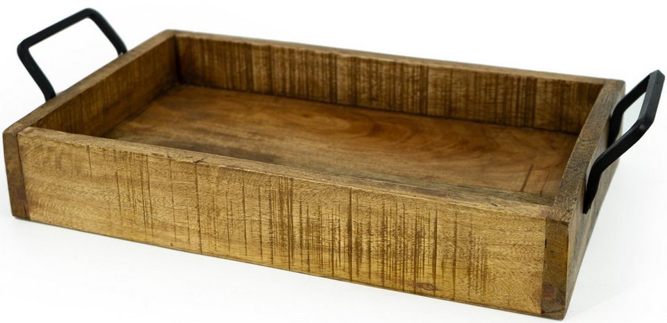 NOOR LIVING Tablett, Mango-Holz, (Set, 3-tlg), aus exclusivem Mango-Holz
