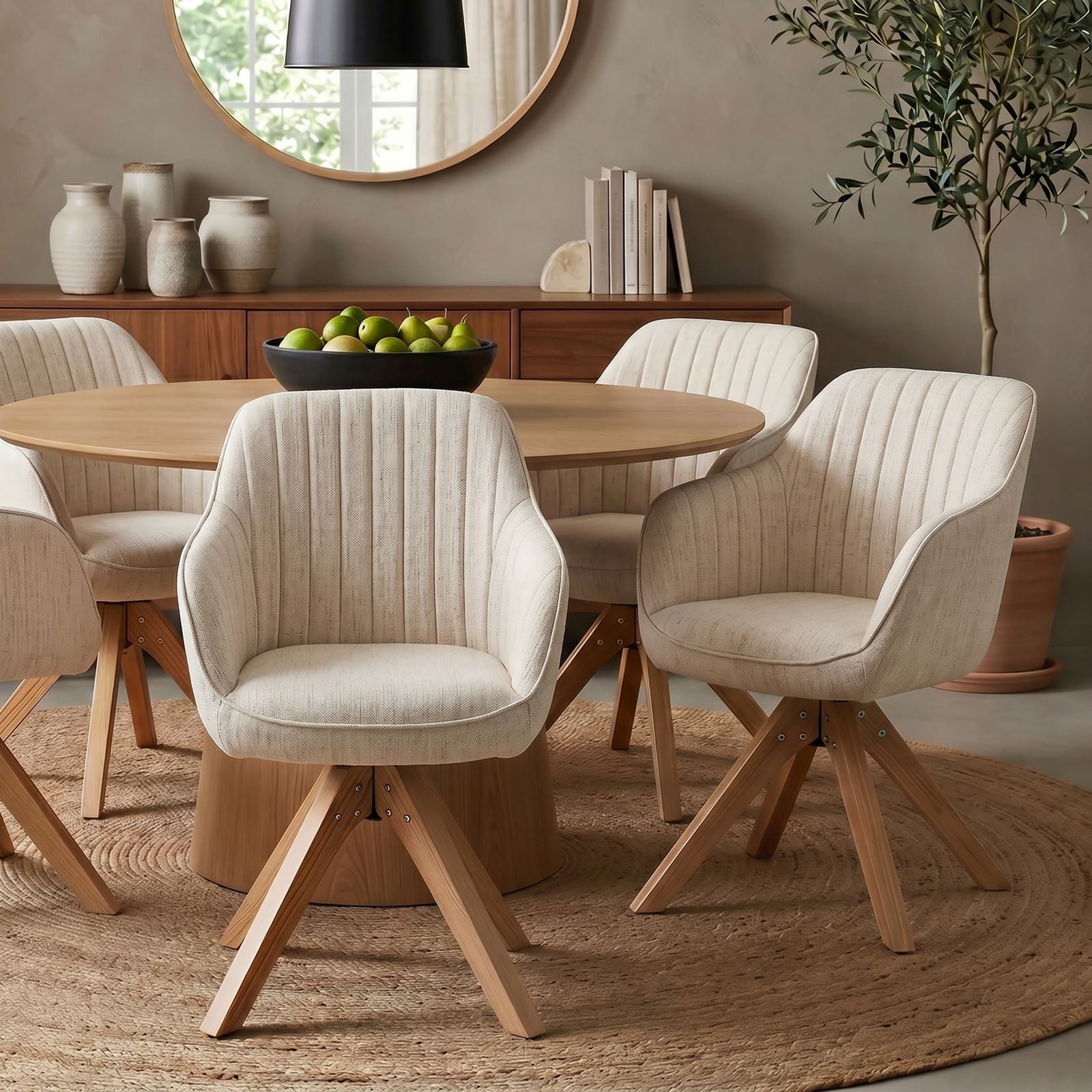 IDIMEX Esszimmerstuhl VALENCIA (2 St), Polsterstuhl 2er Set drehbar Metallgestell in Holzoptik Beige