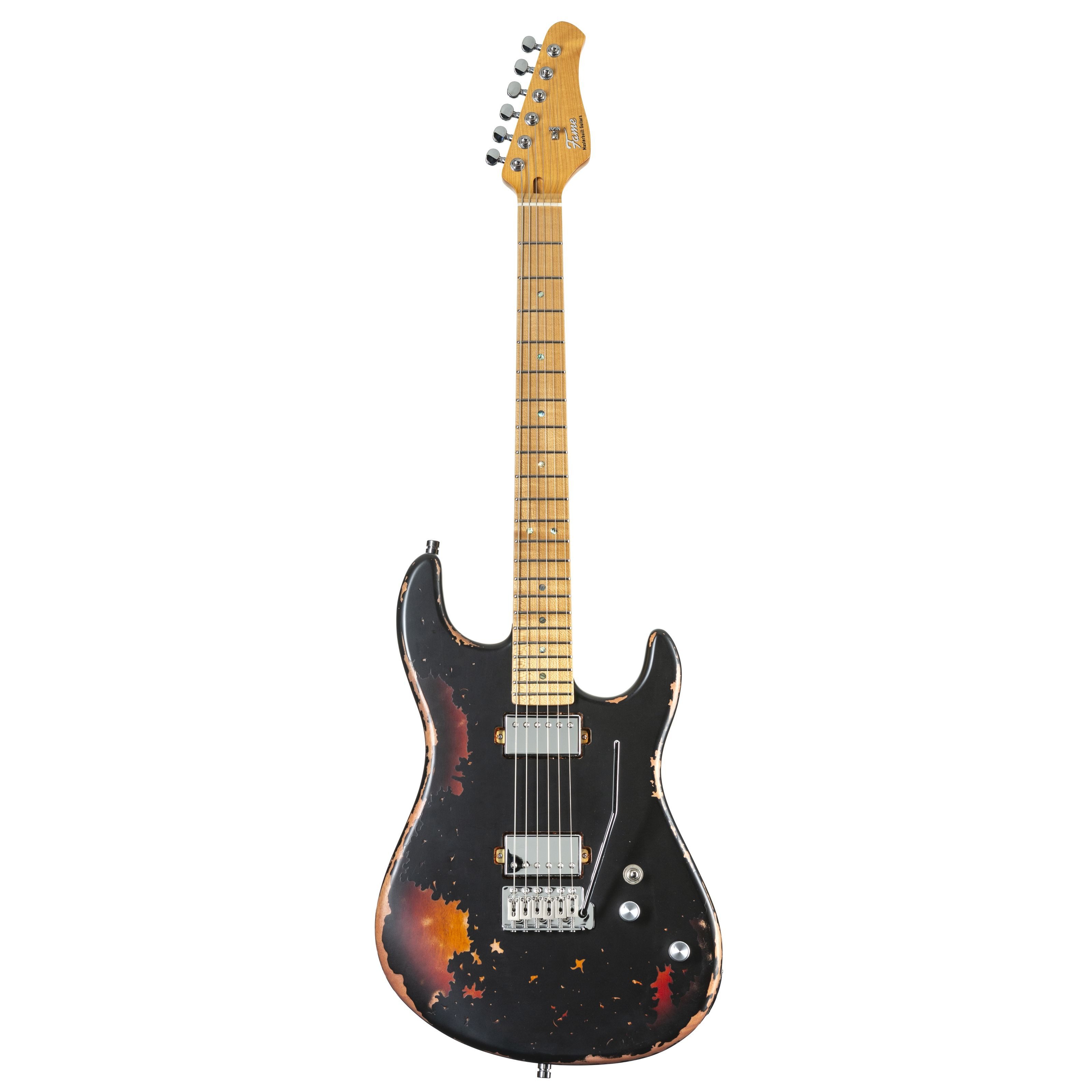 FAME E-Gitarre, E-Gitarren, ST-Modelle, Custom ST MN Worn Licorice over Sunburst - E-Gitarre