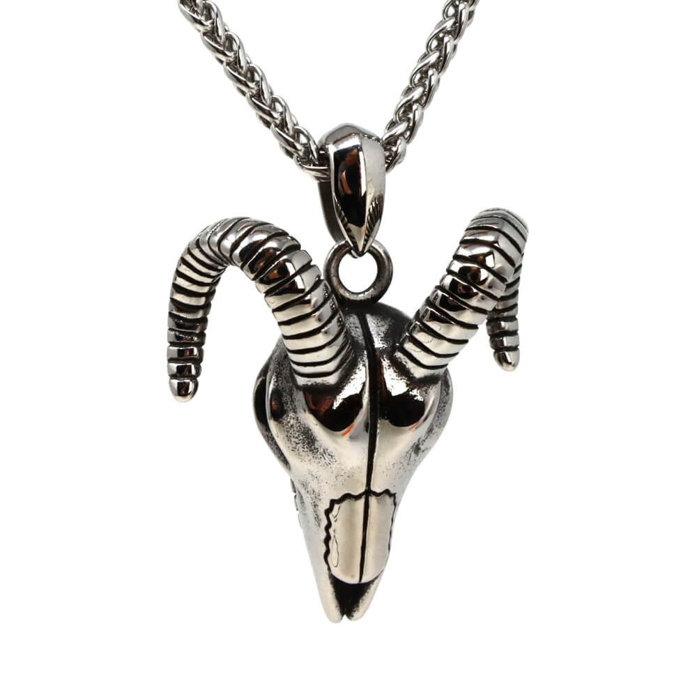 Kette mit Anhänger Lederkette Edelstahlkette 316L OCHSEN SKULL