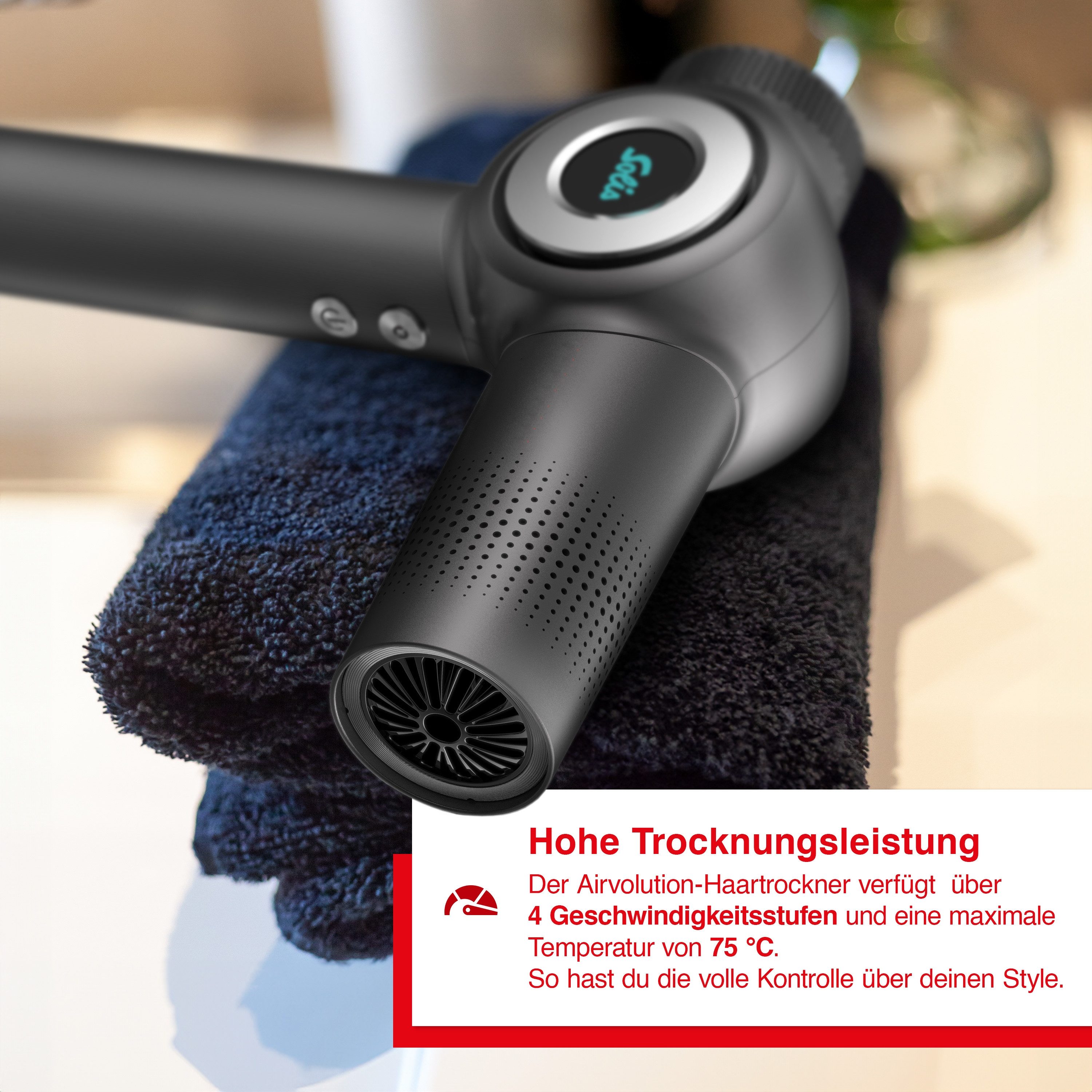 SOLIS OF SWITZERLAND Haartrockner Airvolution, Typ 3804, 1600 W, Kaltstufe, Ionen-Technologie, hohe Trockenleistung, 4 Programme