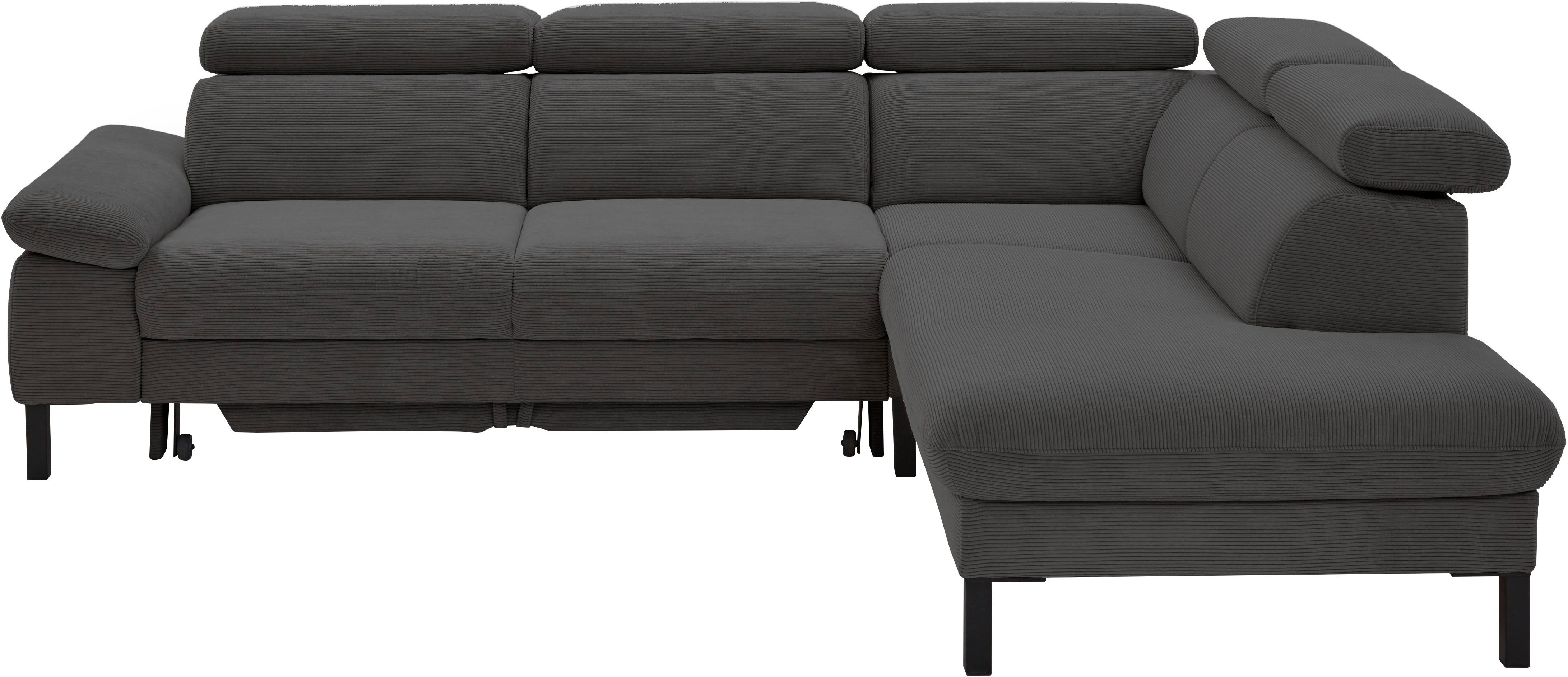 Home affaire Ecksofa Arnayon mit Querschläfer-Bettfunktion, Schlafsofa, großer Bettkasten, manuelle Kopfteilverstellung, Tonnentaschen-Federkern, Feincord L-Form