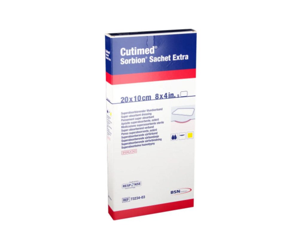 BSN medical GmbH Wundpflaster CUTIMED Sorbion Sachet Extra Wundaufl.10x20 cm (Spar Set, 5 St., Schutz vor Wundinfektionen), Hygienische Wundbehandlung