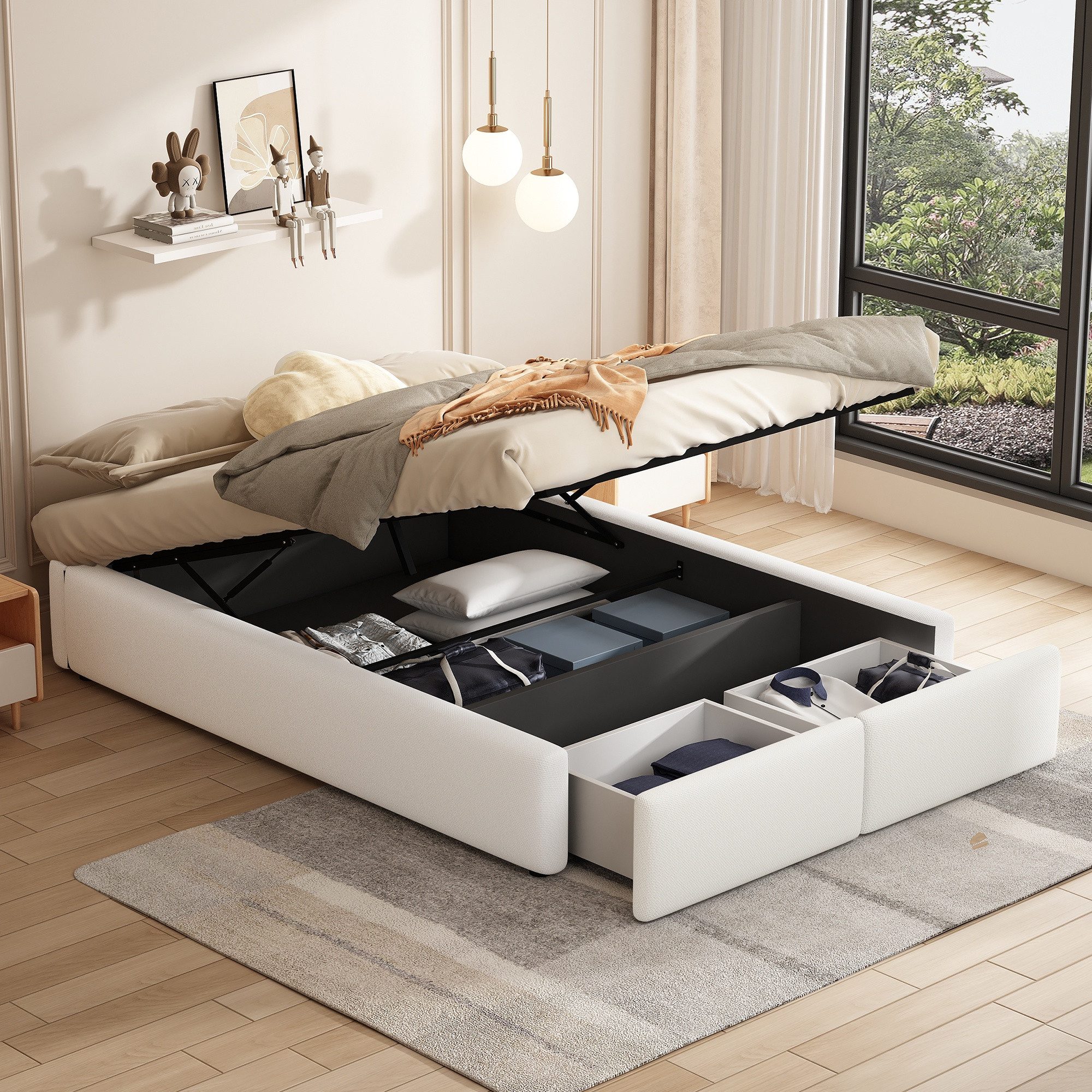 STILVORA Polsterbett 140×200 mit Bettkasten,Jugendbett Bettgestell mit Schu günstig online kaufen
