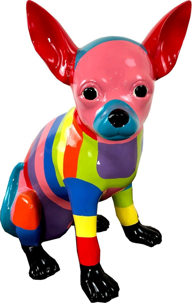 Casa Padrino Skulptur Designer Dekofigur Chihuahua Hund Bunt H. 30 cm - Wetterbeständige Deko Skulptur - Wohnzimmer Deko - Garten Deko - Designer Deko Tierfigur