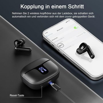 Renimer Kabellos Bluetooth 5.3 mit 4 Mikrofon, ENC Lärmreduzierung In-Ear-Kopfhörer (Ultraleicht und bequem für den ganzen Tag Musikgenuss unterwegs., 40 Std HiFi Stereo, LED-Anzeige, USB-C, IP7 Wasserdicht Ohrhörer)