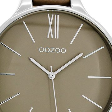 OOZOO Quarzuhr Oozoo Damen Armbanduhr beige, (Analoguhr), Damenuhr rund, groß (ca. 45mm) Lederarmband, Fashion-Style