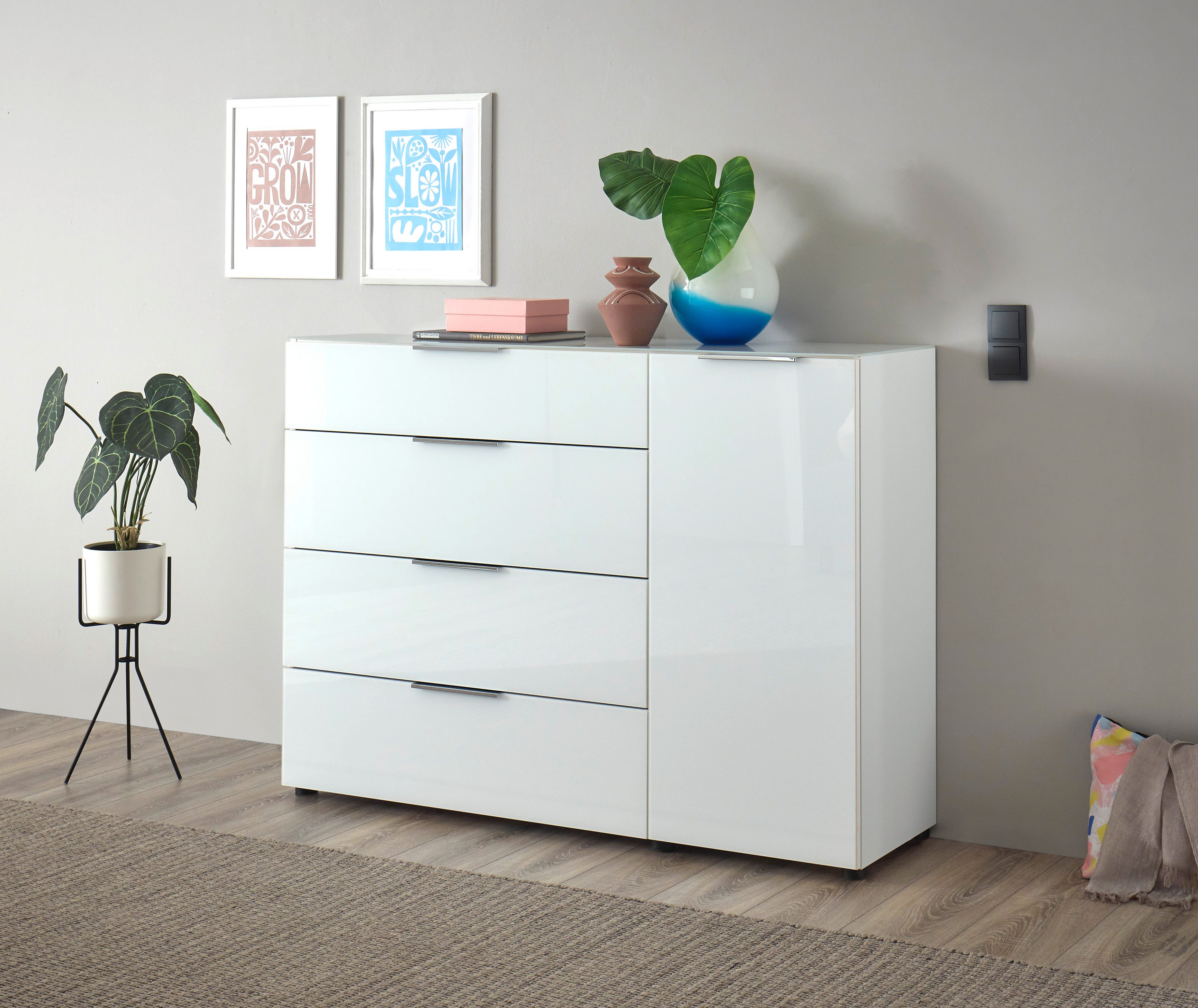 HBZ Sideboard Santorin (1 St), in weiß oder Anthrazit, Schrank mit Glasfront und Softclose