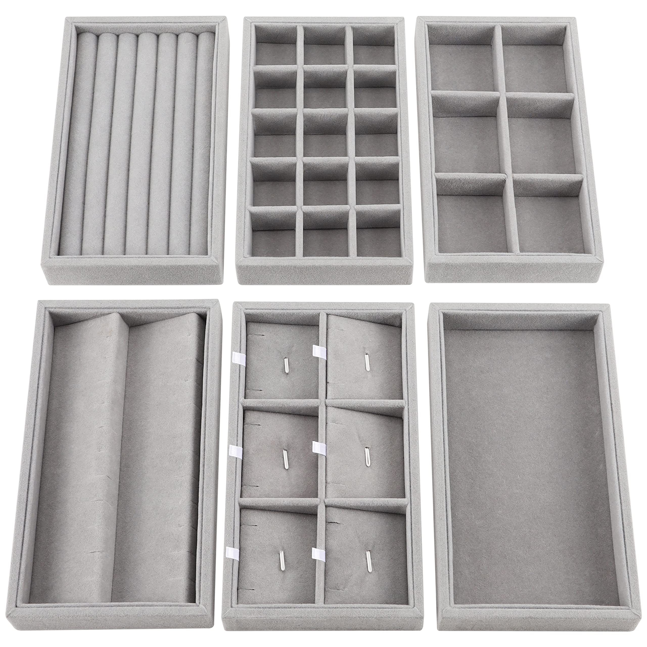 Belle Vous Schmuckständer BELLE VOUS Schmuck Organizer 6er Set, Samt, Grau, 36 Fächer