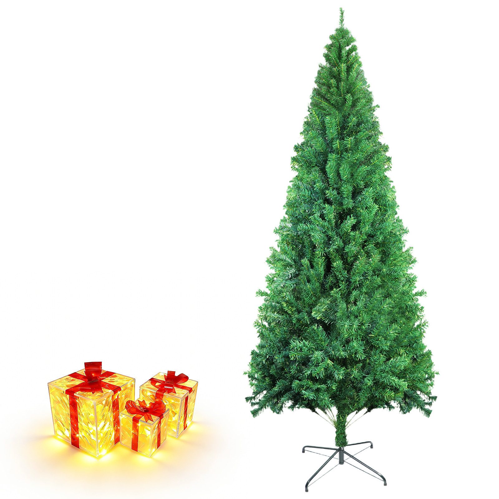 Nettlife Künstlicher Weihnachtsbaum 210 cm Inkl. LED-Lichterkette Geschenkbox & stabilem Metallständer, für eine festliche Raumwirkung, Christbaum Künstlich