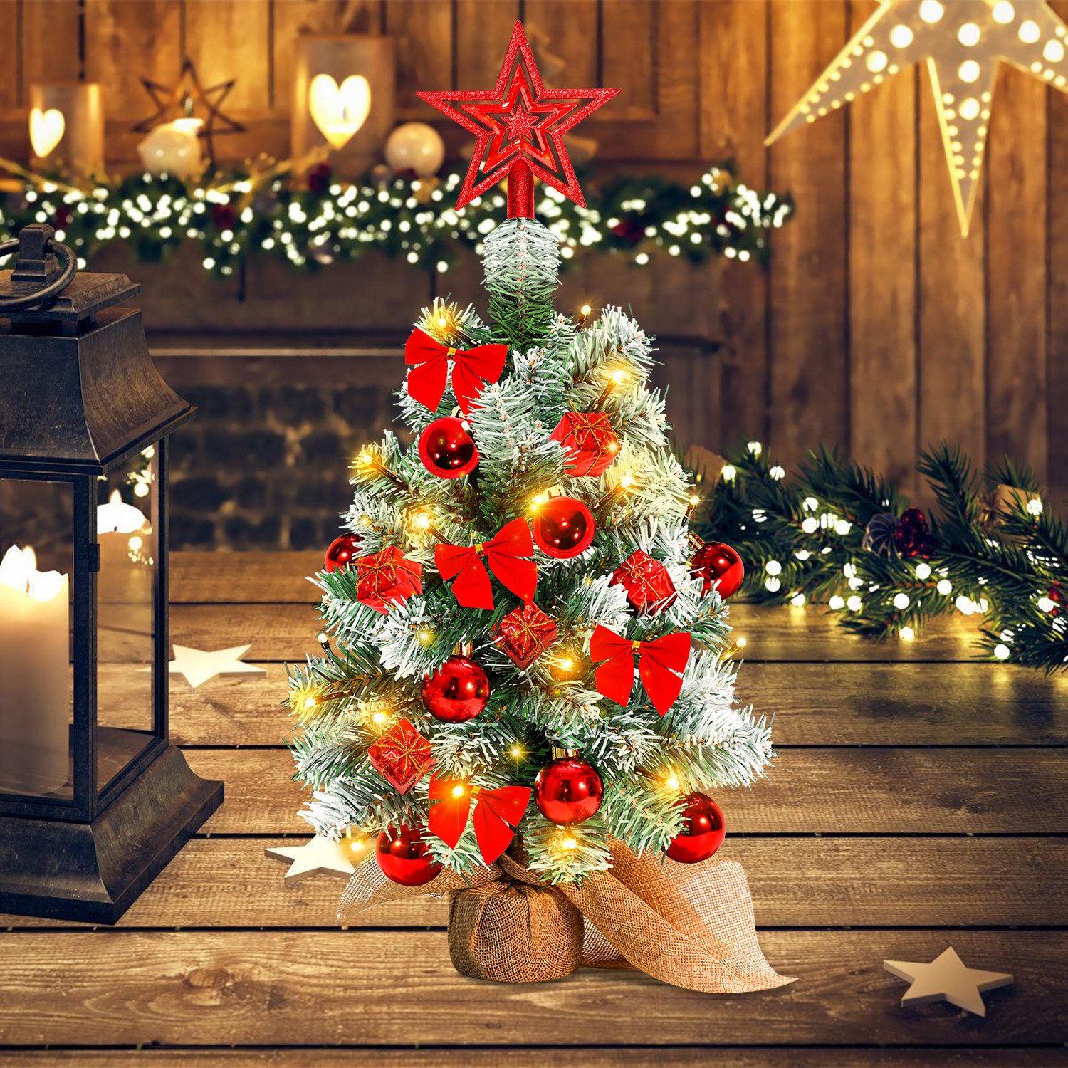 Prevessel Mini-Weihnachtsbaum 40 Cm Mit LED-Lichtern – Tischdekoration In Rot, Gold, Silber, Batteriebetrieben