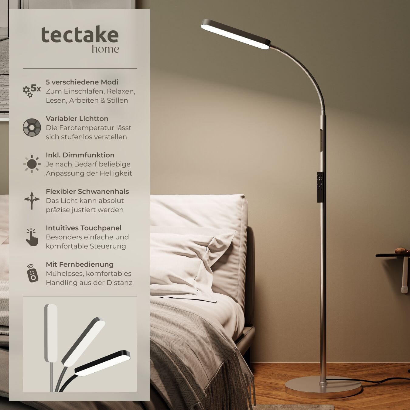 tectake Stehlampe Wohnzimmerlampe Prisma LED, 5 Lichtmodi, 12 W, dimmbar, L günstig online kaufen