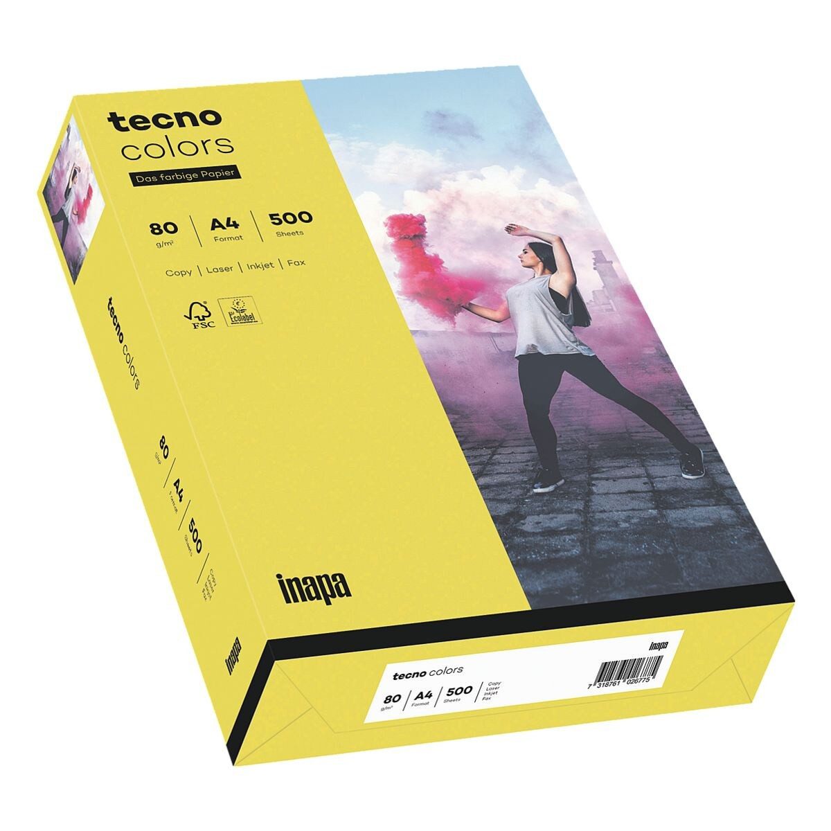 Colors, gelb tecno Format DIN Drucker- Blatt / und tecno Kopierpapier Inapa 80 g/m², 500 Rainbow Intensivfarben, A4,