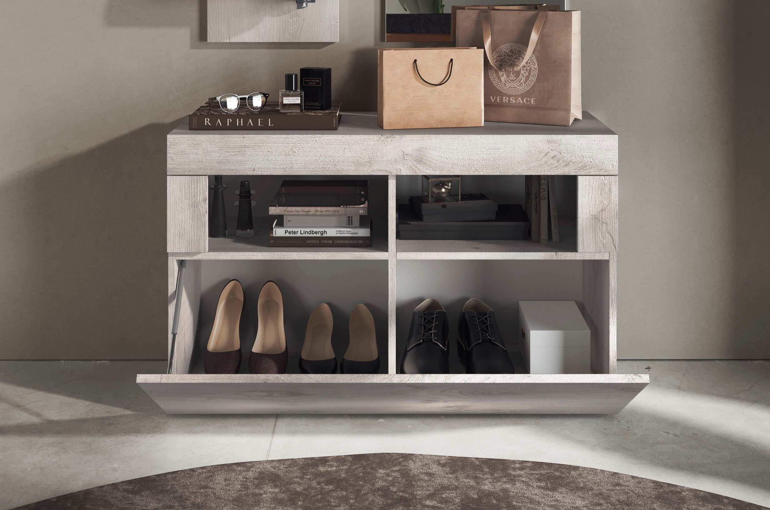 Home affaire Garderobenschrank Basic, Breite 91 cm, Höhe 59 cm, Schuhbank 1 Klappe Garderobenbank, moderne Rahmenoptik
