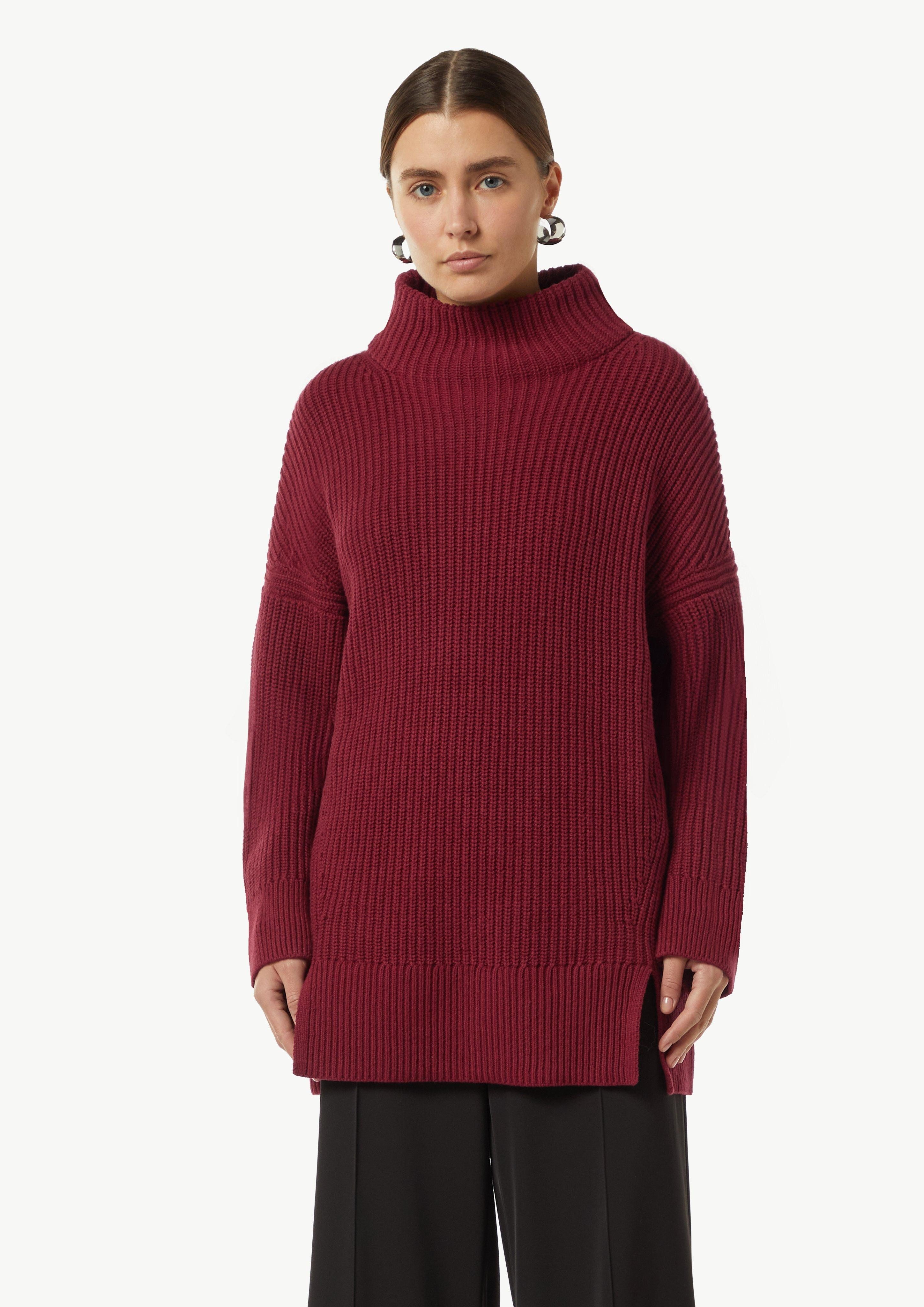 Langarmshirt Langer Strickpullover mit Stehkragen